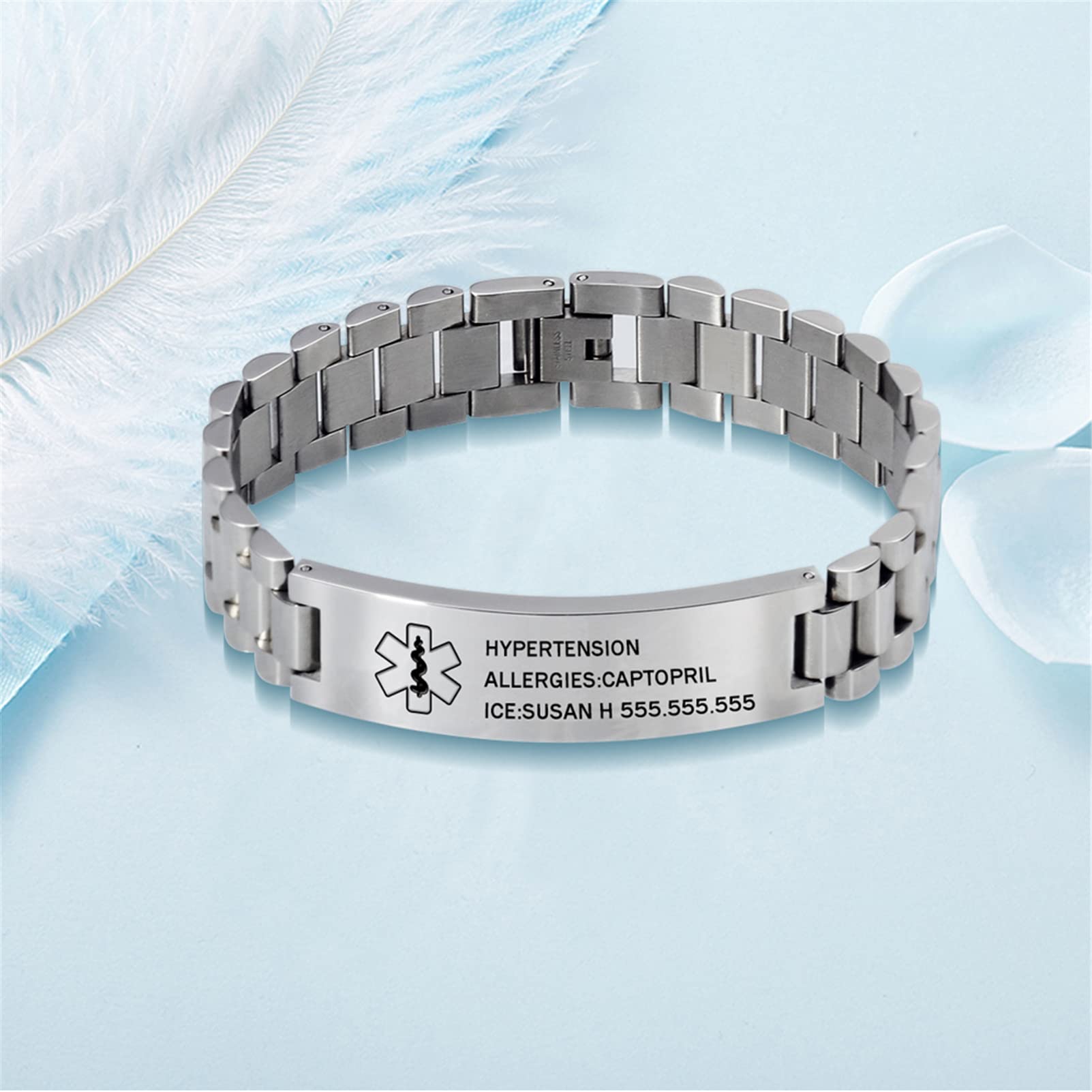 Custom Engraved Medical Alert ID Bracelets for Men & Women - Emergency Contact & Medical Info Bracelet - Perfect for Allergies, Diabetes & Safety Needs