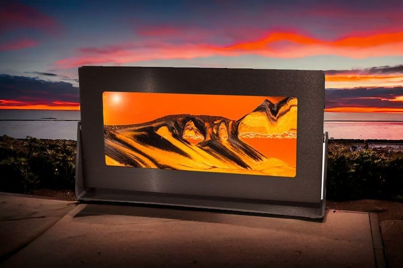 Desert Sandscape Sand Picture - Md33 Medium Black Frame (Sunset Orange) - Handmade Moving Sand Art Painting | Made in USA | Unique Desk Decor & Office Gift for Home, Office or Meditation Space | Perfect Stress Relief Toy & Zen Decoration