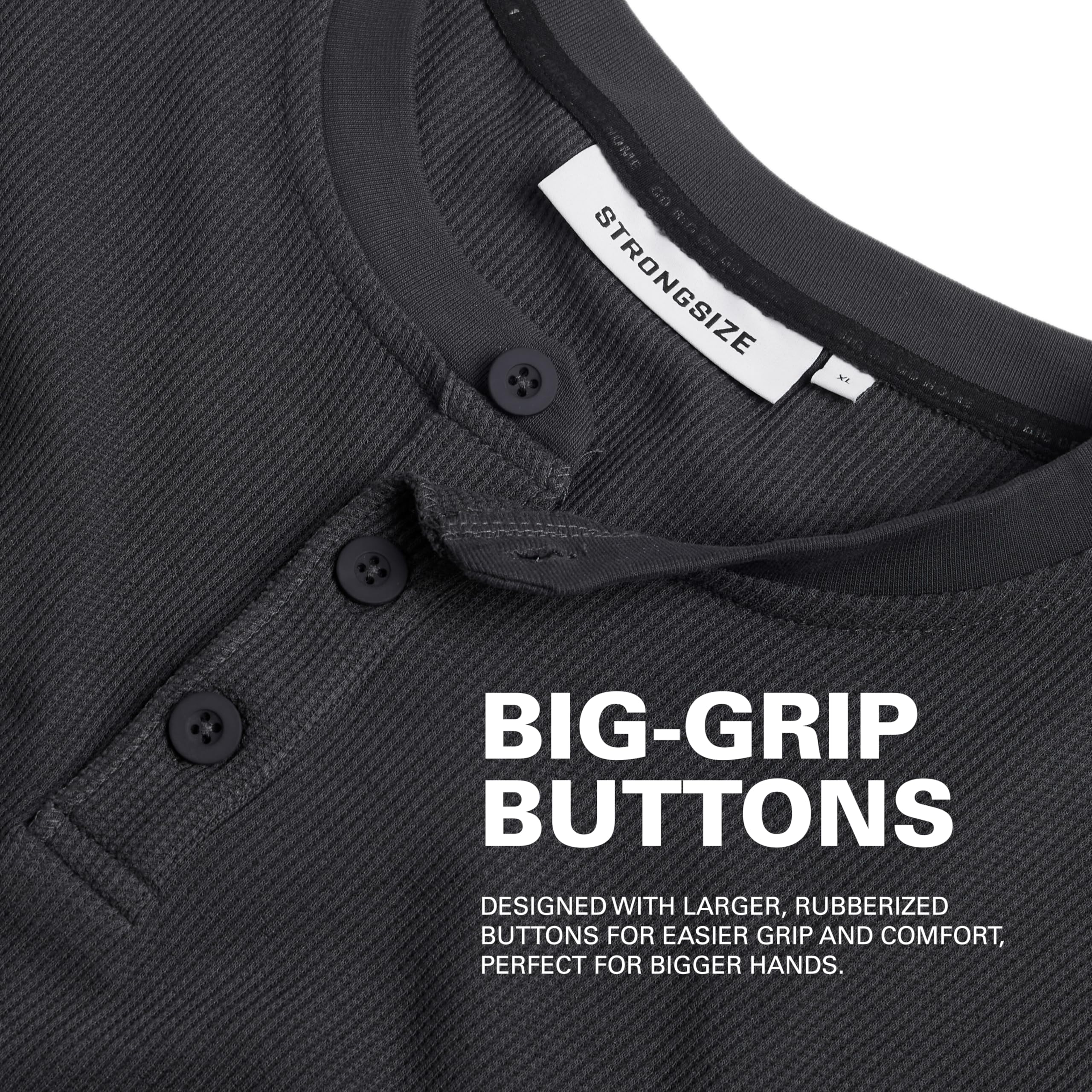 STRONGSIZE Men's Big & Tall Thermal Waffle Henley Long Sleeve Shirt - 3 Button Placket, Extended Length for Comfort - Perfect for Winter Layering, Outdoor Activities & Casual Wear
