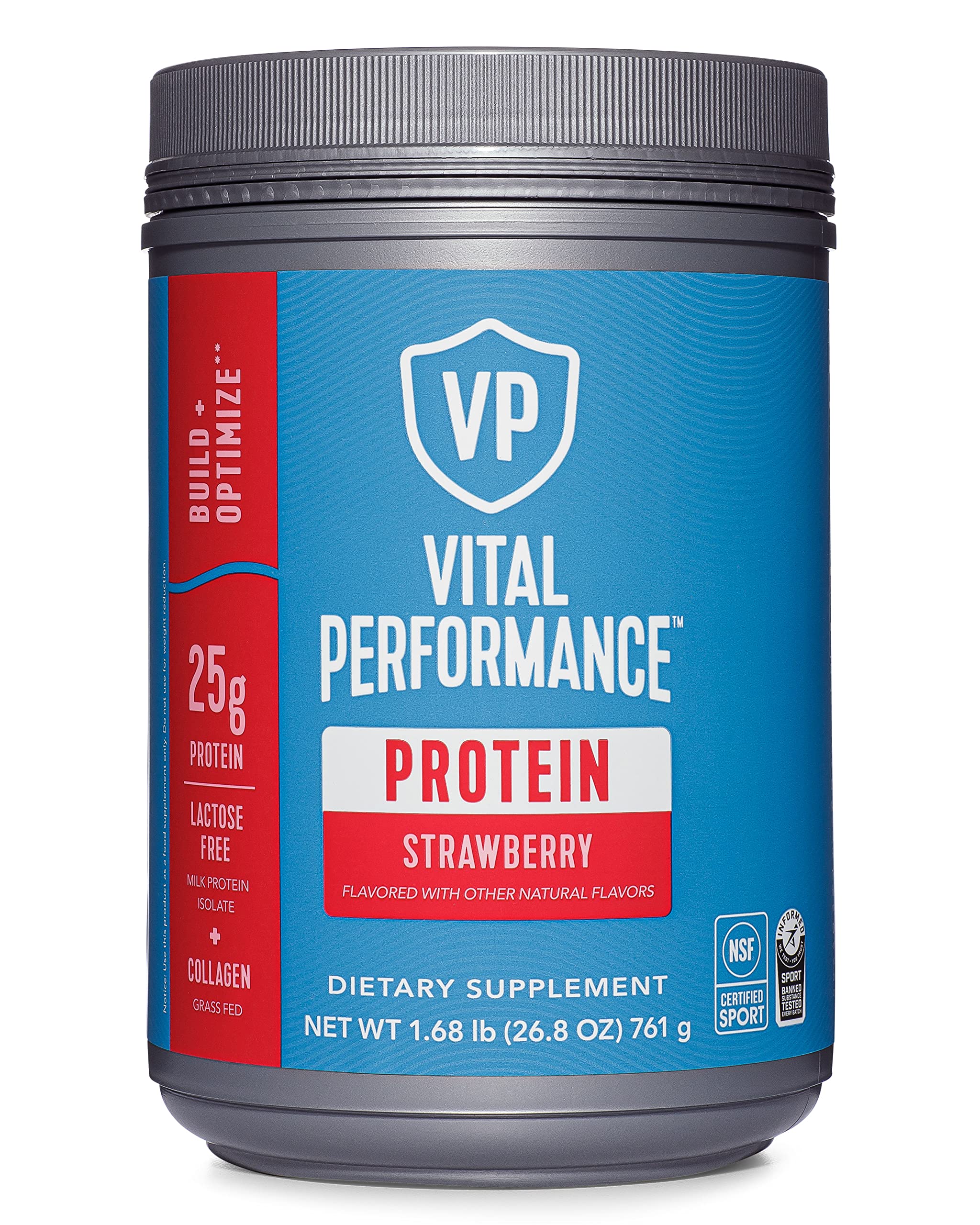 Vital Proteins Performance Protein Powder - 1.68lb, Lactose-Free Milk Isolate Casein & Whey Blend with 10g Grass-Fed Collagen Peptides, 8g EAAs, 5g BCAAs | Gluten-Free, Strawberry Flavor | Post-Workout Recovery, Muscle Growth & Daily Nutrition Supplement