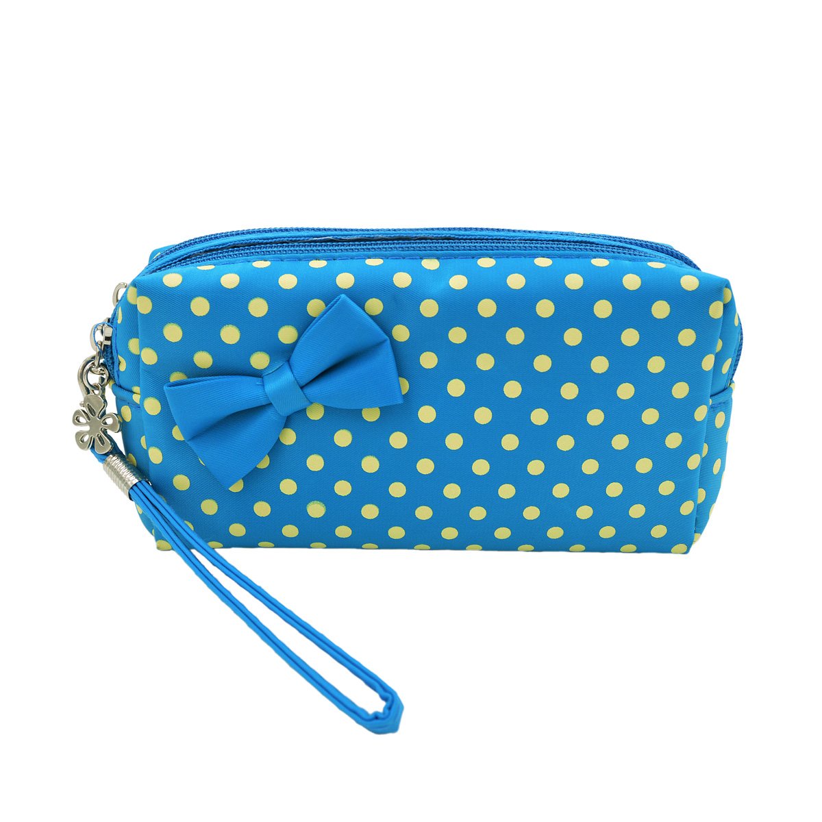 Stylish Polka Dot Bow Double Zip Wristlet Makeup Bag for Women - Travel Cosmetic Organizer for Toiletries, Jewelry & Essentials | Perfect for Vacation, Gym & Everyday Use