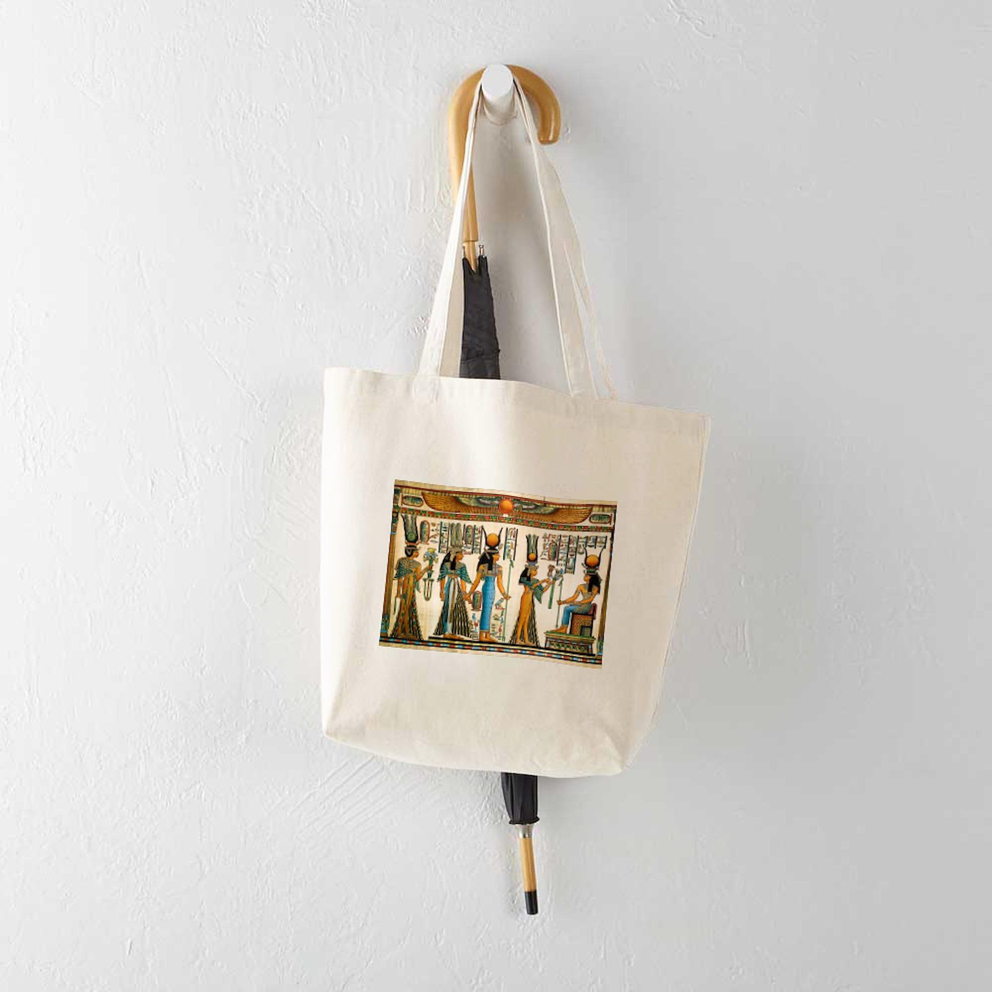 Ancient Egyptian Wall Tapestry Tote Bag - Natural Canvas Reusable Shopping Bag for Groceries, Beach & Travel | Eco-Friendly Cotton Carryall for Women & Men