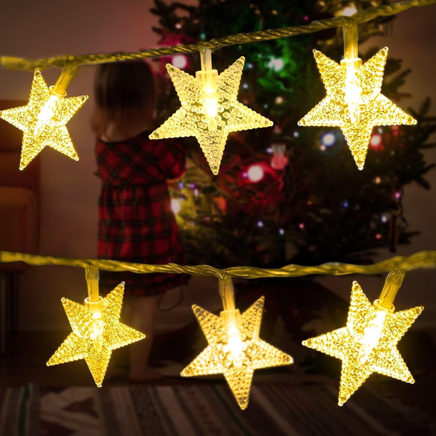 Brightown 33 ft 100 LED Star String Lights with Remote & Timer - Warm White Fairy Lights for Bedroom, Wedding, Party, Garden & Outdoor Decor | Perfect for Porch, Patio, Tent & Indoor Holiday Lighting