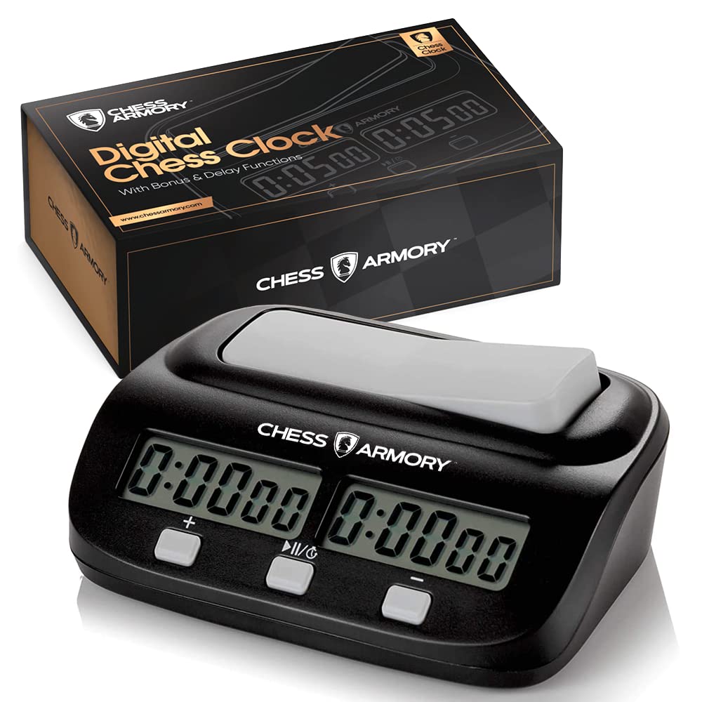 Chess Armory Digital Chess Clock - Portable Tournament Timer with Bonus Time & Delay Settings | Perfect for Chess Tournaments, Home Games & Practice Sessions
