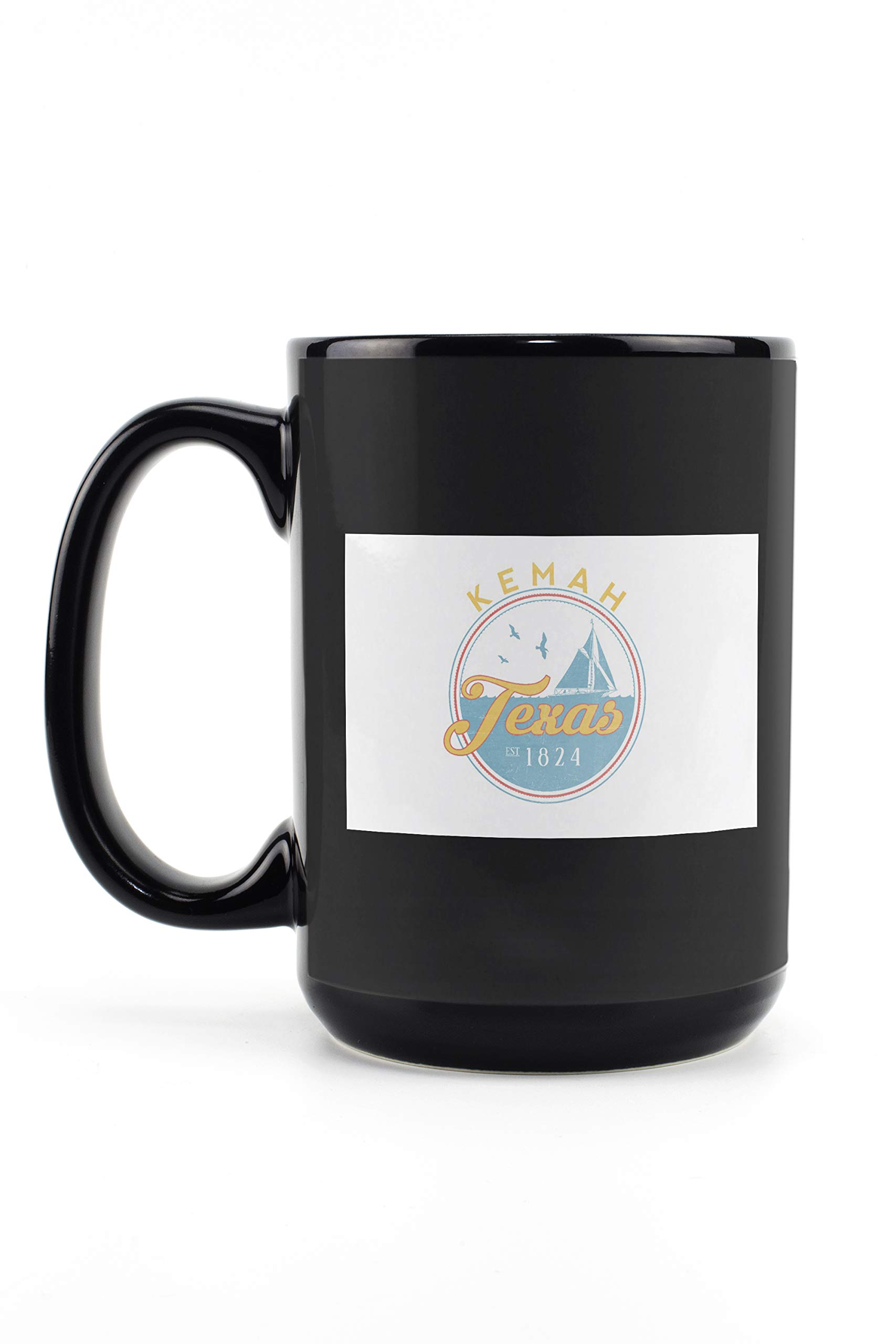 15oz Black Ceramic Coffee Mug - Sail Boat Scene Kemah Texas - Dishwasher & Microwave Safe - Perfect for Home, Office & Gifts