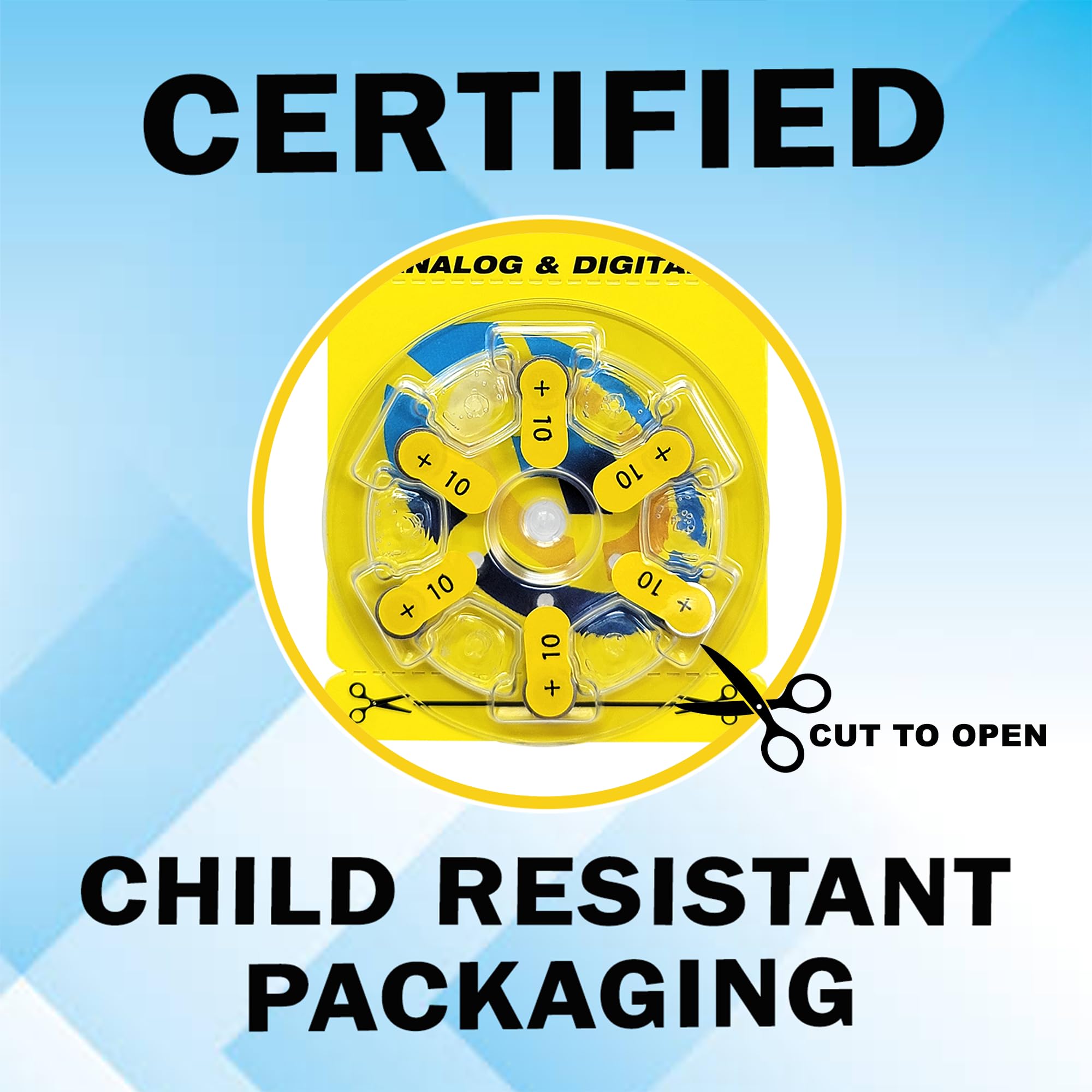 Size 10 1.45V Hearing Aid Batteries Yellow Tab (60 Pack) - Long Lasting Zinc Air Power for Hearing Devices, Perfect for Daily Use at Home or Travel