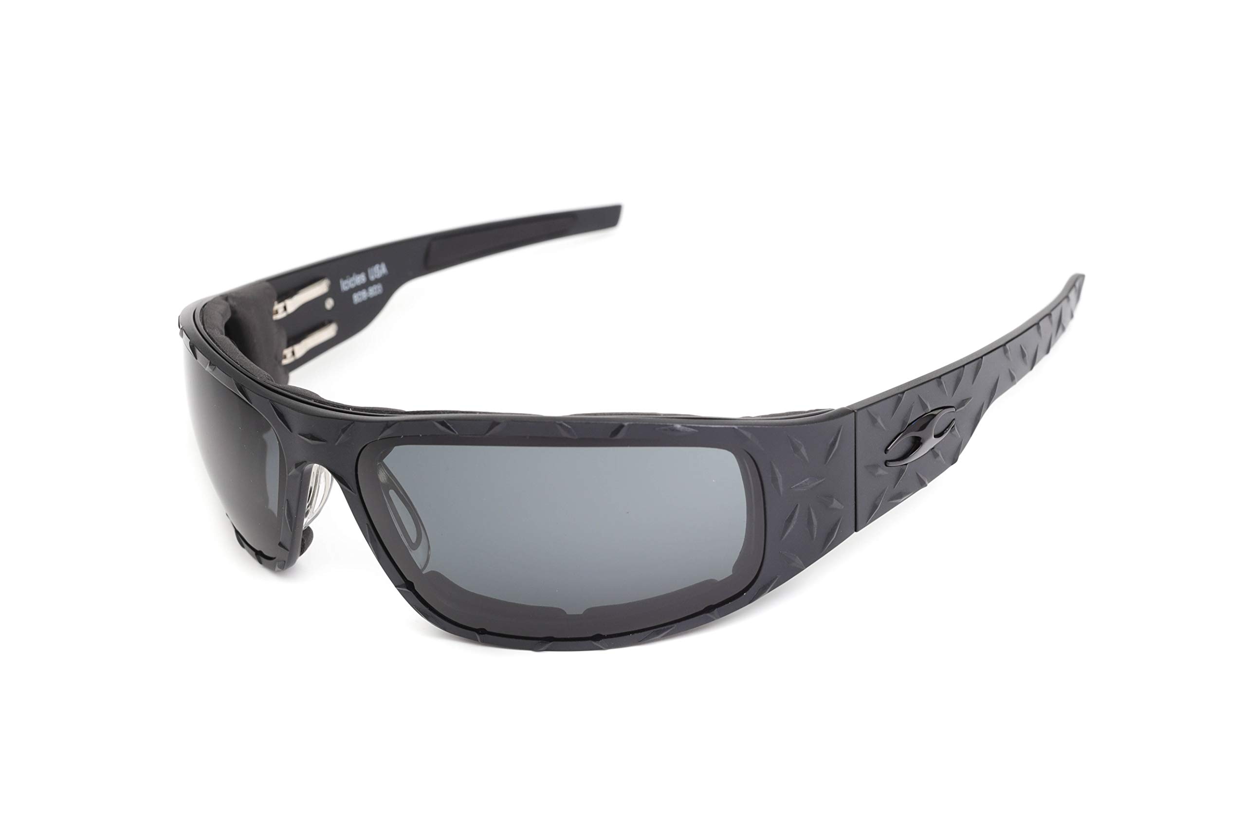 Icicles Billet Aluminum Windproof Motorcycle Sunglasses for Men - Big Daddy Bagger Black Diamond Riding Glasses with Foam Padding - Perfect for Cruiser Bikes, Harley Davidson & Long Distance Riding