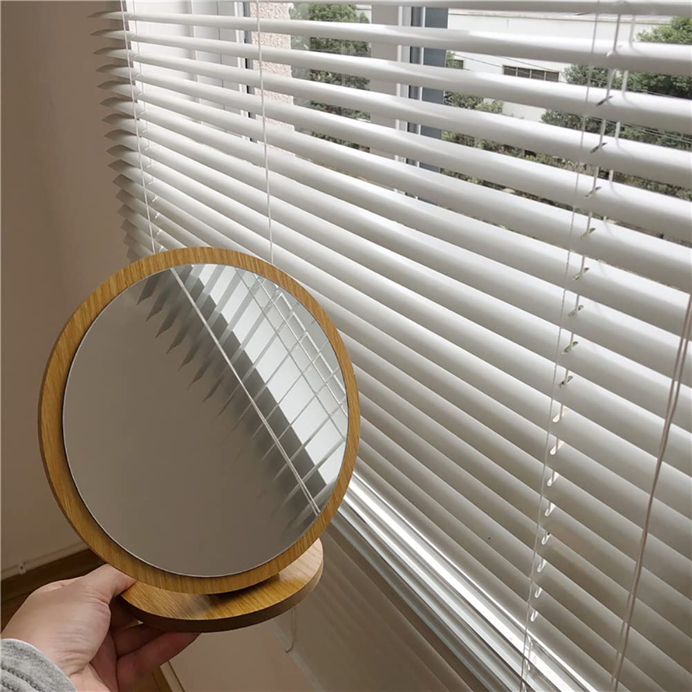 Round Wooden Compact Table Mirror - Rotatable Desktop Vanity Mirror for Makeup & Cosmetics | Perfect for Dressing Tables, Bedrooms, and Travel Beauty Kits