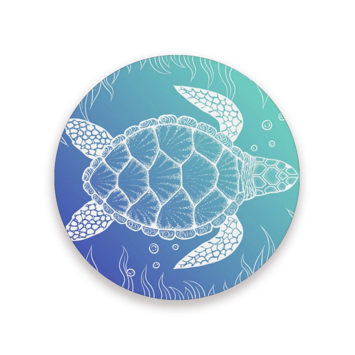 Sea Turtle Drink Coasters Set of 4 - Absorbent Ceramic Coasters with Cork Base for Hot & Cold Beverages - Funny Heat Resistant Coaster for Coffee, Beer, Wine & Cocktails - Perfect for Home, Office & Bar Use