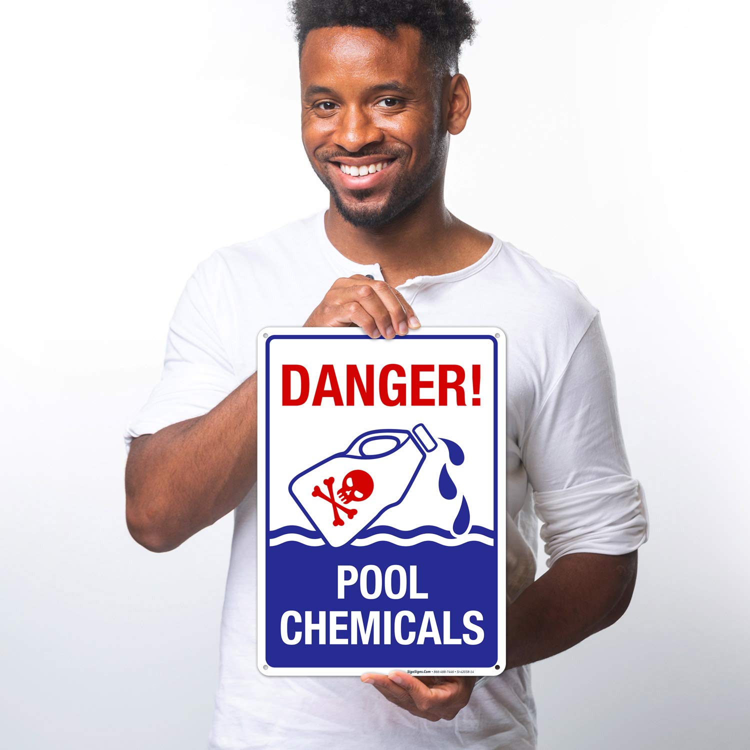 Pool Chemicals Warning Sign - 10x14 Inches, 55 mil Thick HDPS (High Density Polystyrene) Safety Sign, Made in USA - Perfect for Swimming Pools, Spas & Water Parks
