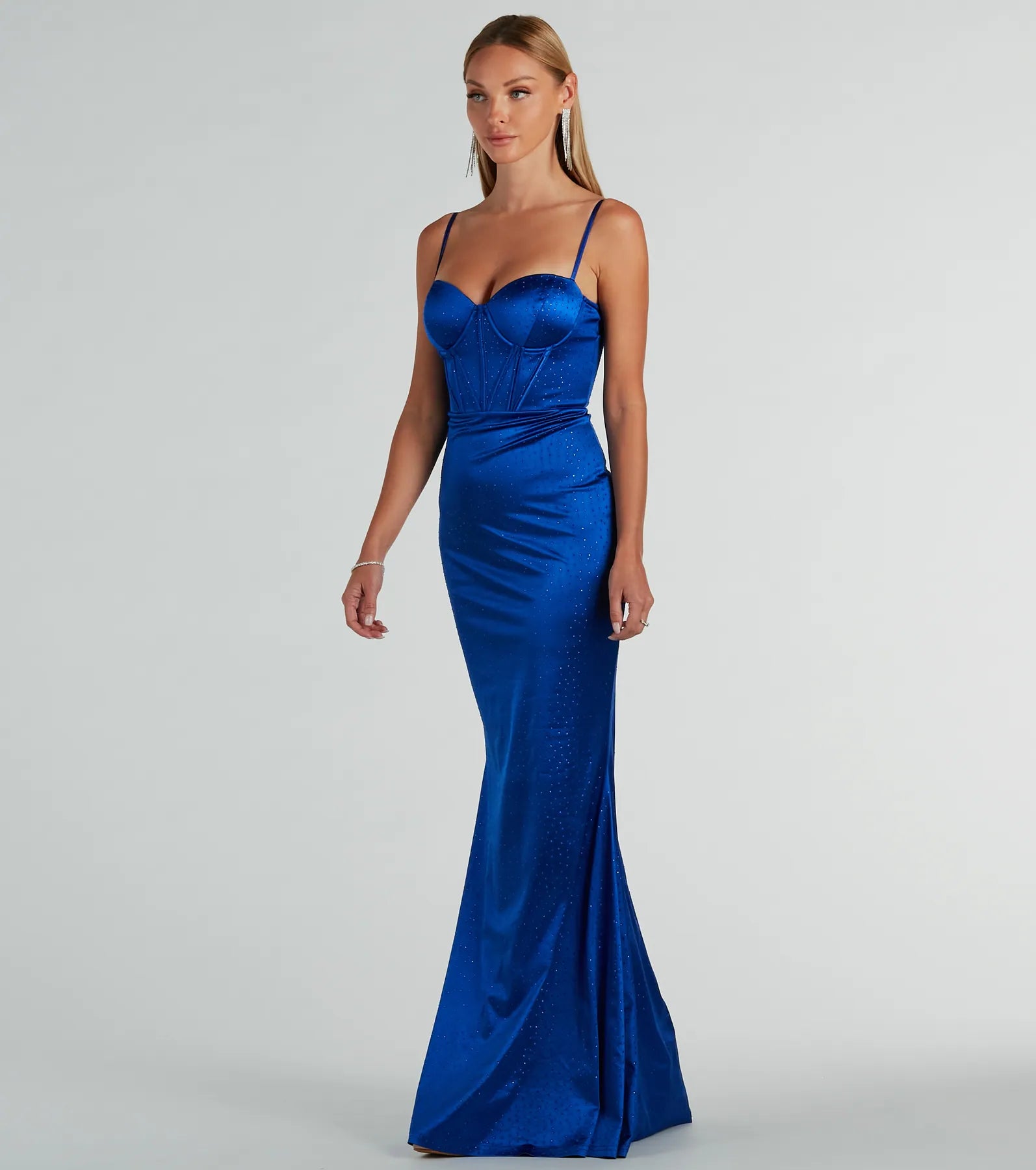 Jaiden Bustier Rhinestone Satin Formal Evening Dress for Prom, Wedding & Special Occasions