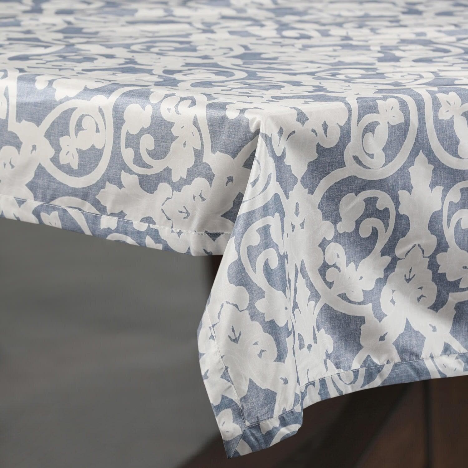 Rococo Blue Paisley Pattern Faux Silk Taffeta Waterproof Outdoor Tablecloth - Perfect for Patio Dining, Garden Parties & Picnic Decorations