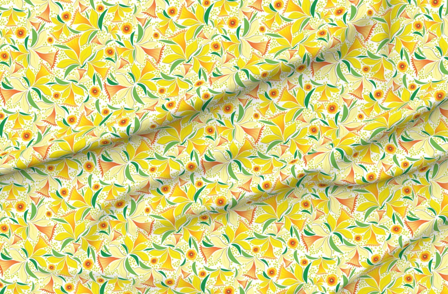 Premium Satin Fabric by The Yard - Yellow Daffodil Floral Print for Spring & Summer | Sewing, Apparel, Lining, Fashion, Blankets & Home Decor | DIY Dresses, Curtains, Quilts & Craft Projects