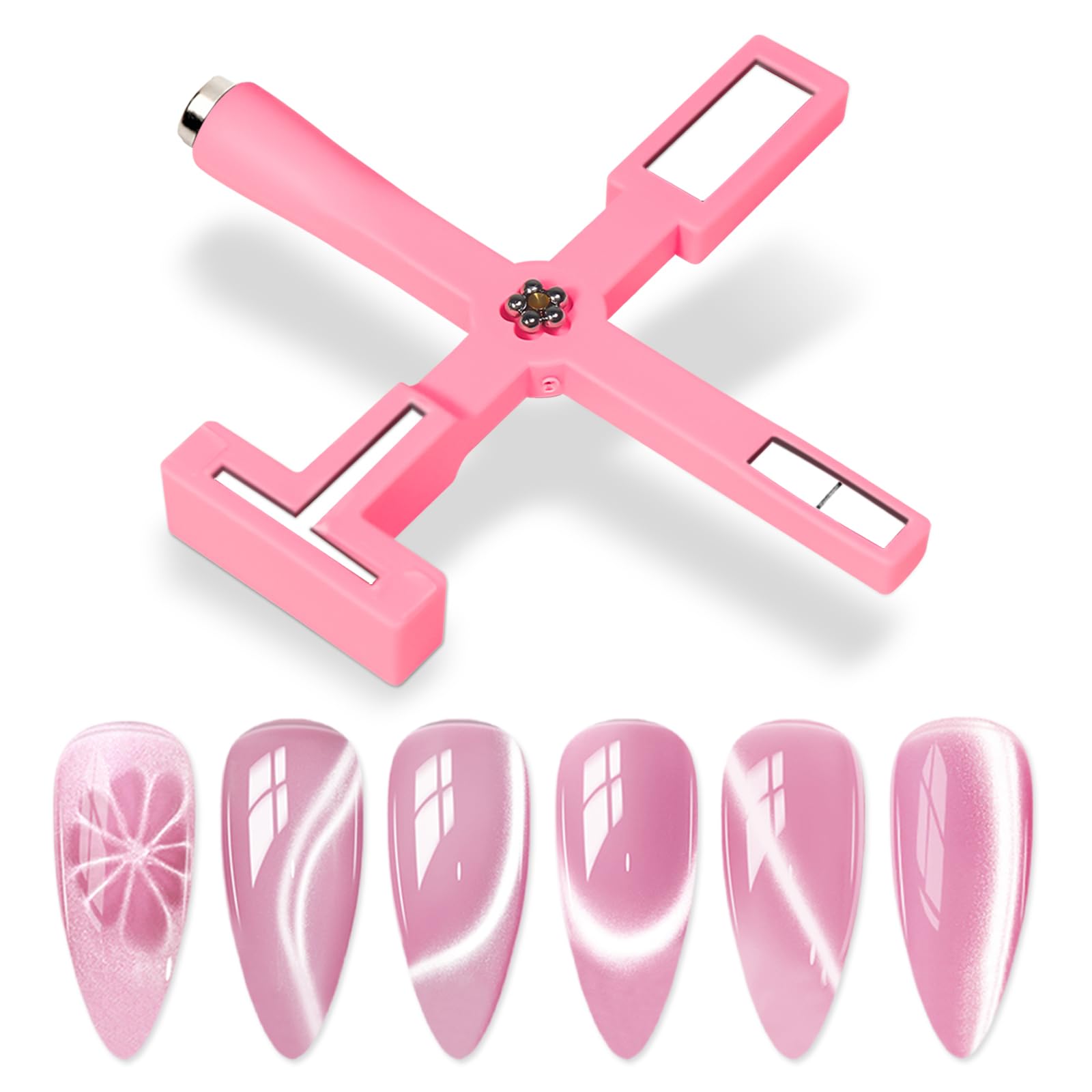 5-in-1 Magnetic Nail Art Tool Set with Silicone Protective Case - Cat Eye Nail Polish Magnet Wand for Gel Nails (Pink) - Perfect for Salon Professionals & DIY Nail Art at Home