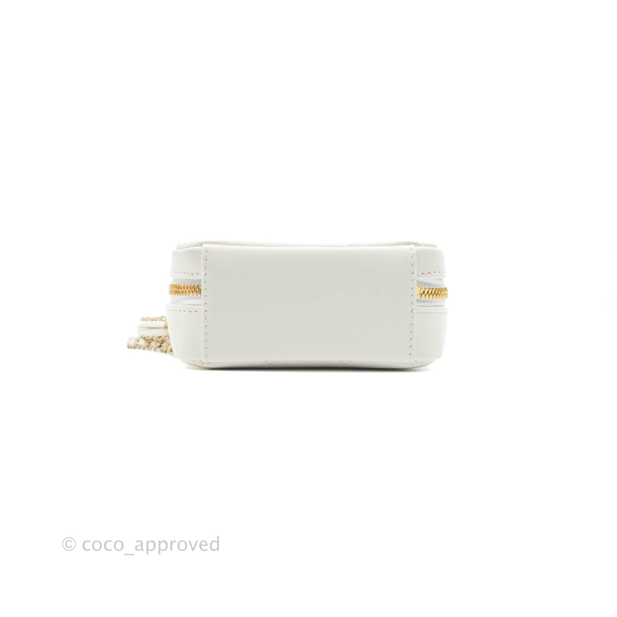 Chanel White Calfskin Circular Handle Zip Around Vanity Case with Gold Hardware - Perfect for Travel, Parties & Everyday Luxury (20S Collection)