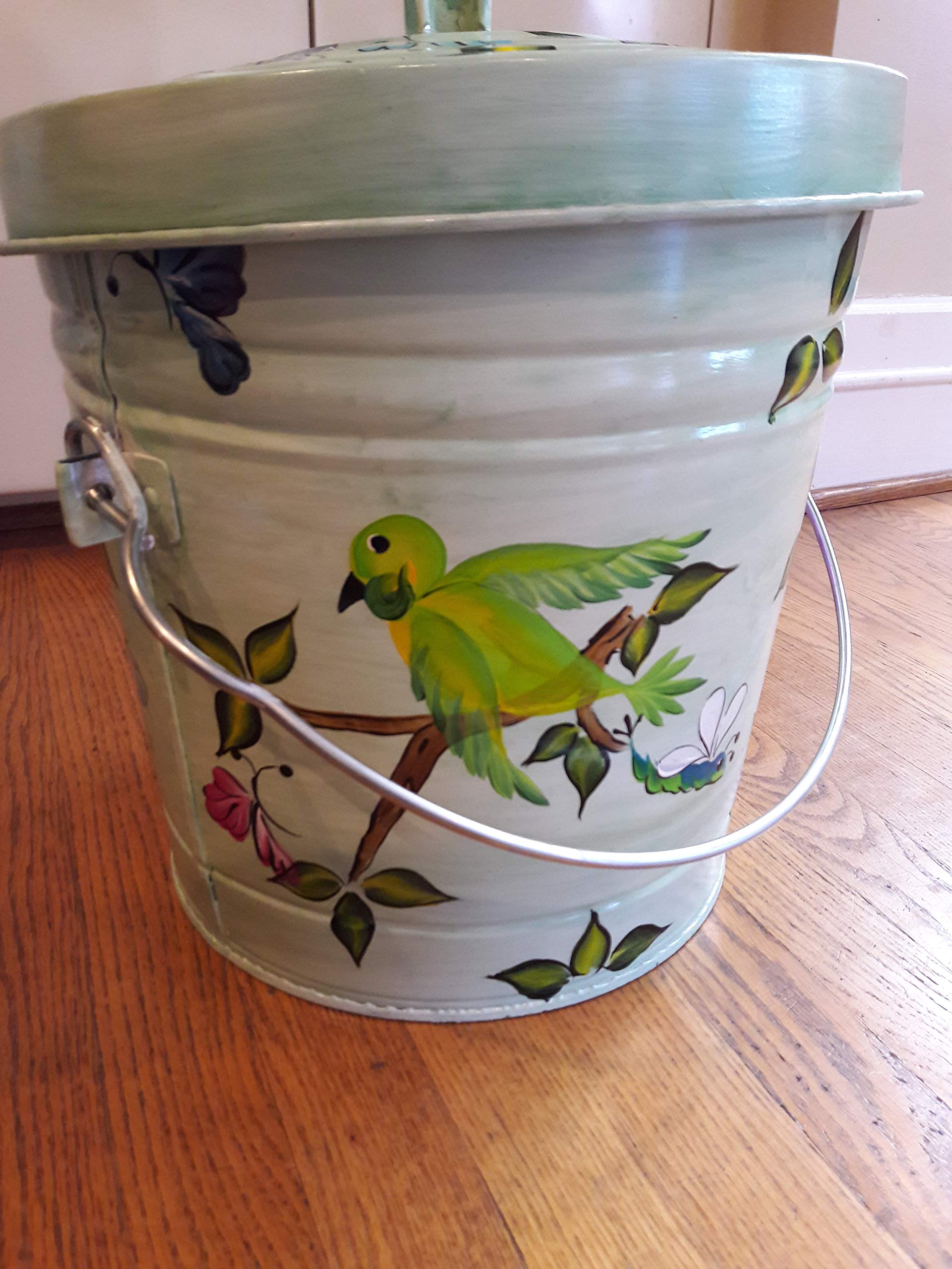 6 Gallon Hand Painted Decorative Trash Can - Elegant Waste Bin for Kitchen, Bathroom & Office - Eco-Friendly Garbage Can with Lid for Home Decor