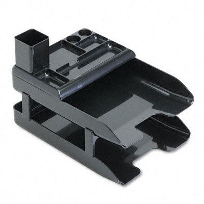 Premium 2-Tier Plastic Desk Organizer - Metallic Black Office Tray Set for Files, Papers & Supplies | Perfect for Home Office, Corporate Workspace & School Organization