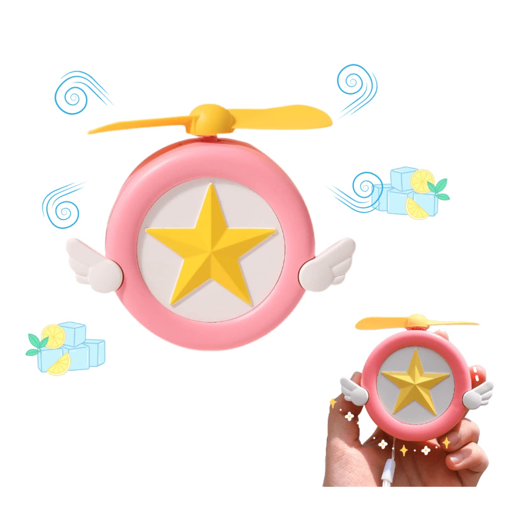 AONUOWE Cute Handheld Mini Fan with Lanyard - USB Rechargeable Battery Operated Portable Fan for Summer Cooling - Pink Personal Pocket Fan for Kids, Teens, School, Office, Outdoor & Travel Use