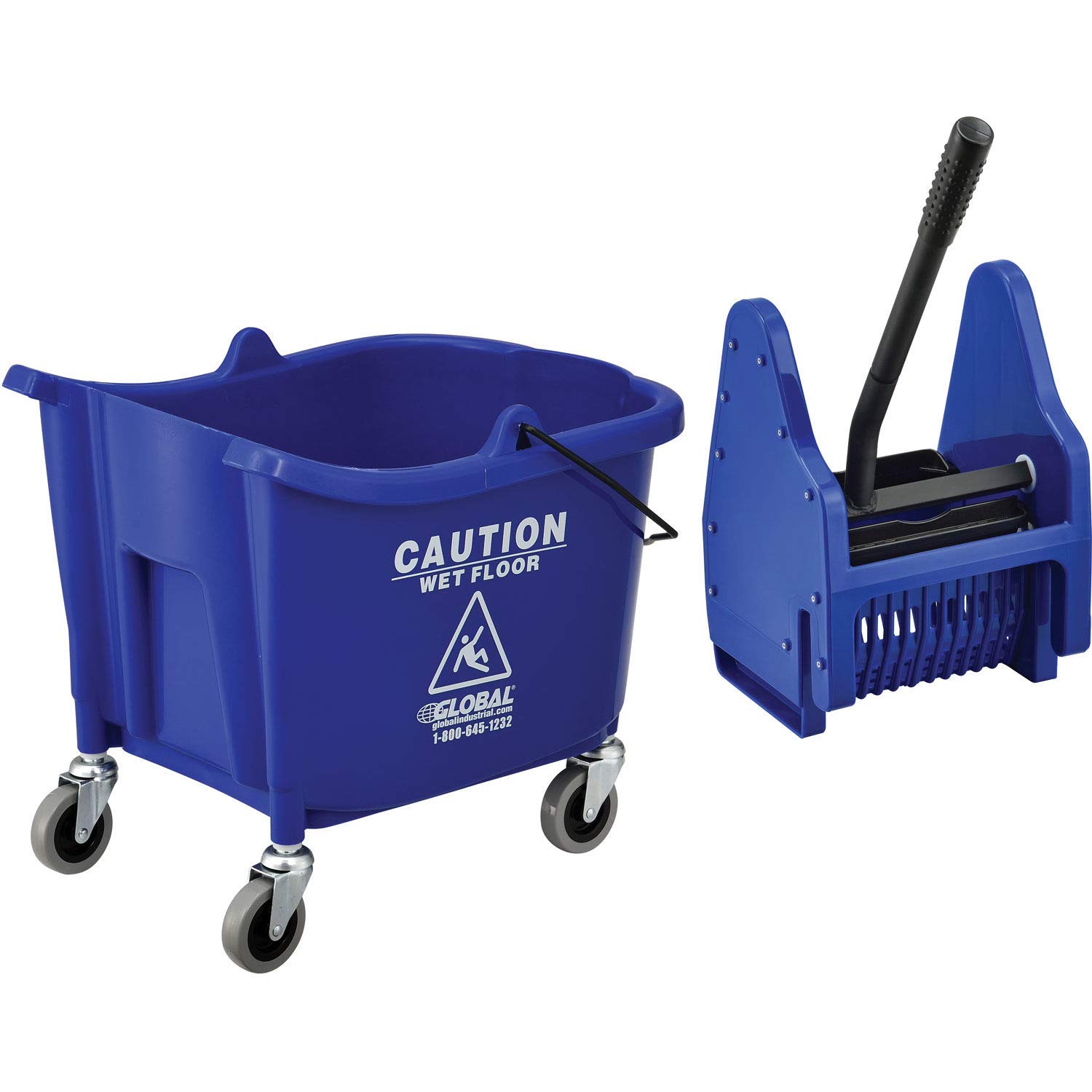 38 Qt. Blue Mop Bucket with Wringer & Down Press - Heavy Duty Cleaning Combo for Commercial & Home Use - Ideal for Floors, Garages & Janitorial Services