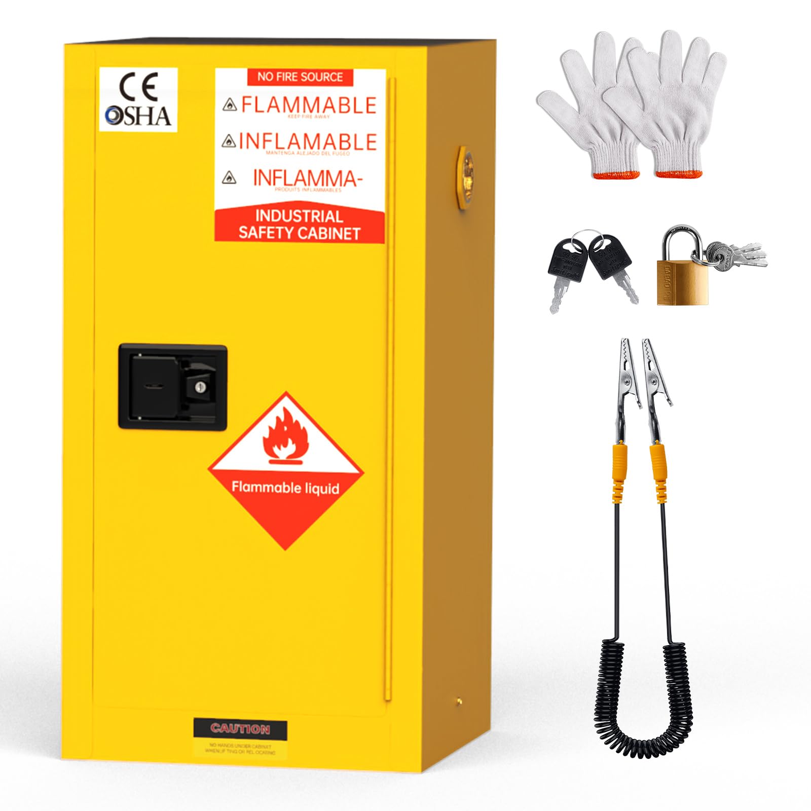 35.5 x 18 x 18 Inch Flammable Chemical Storage Cabinet - 25 Gallon Yellow Safety Cabinet for Hazardous Materials, 2mm Galvanized Steel Construction with Adjustable Shelves - Ideal for Laboratories, Workshops, Factories & Industrial Facilities - Perfect for Storing Flammable Liquids, Solvents and Chemicals Safely