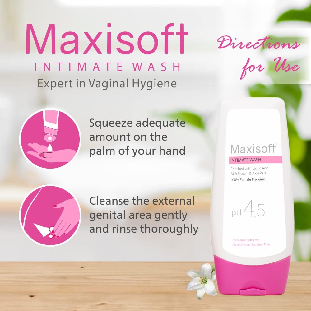 Maxisoft pH 4.5 Balanced Intimate Wash for Women - Alcohol Free, Paraben Free, Gentle Feminine Hygiene Cleanser (100ml) - Perfect for Daily Use & Sensitive Skin Care