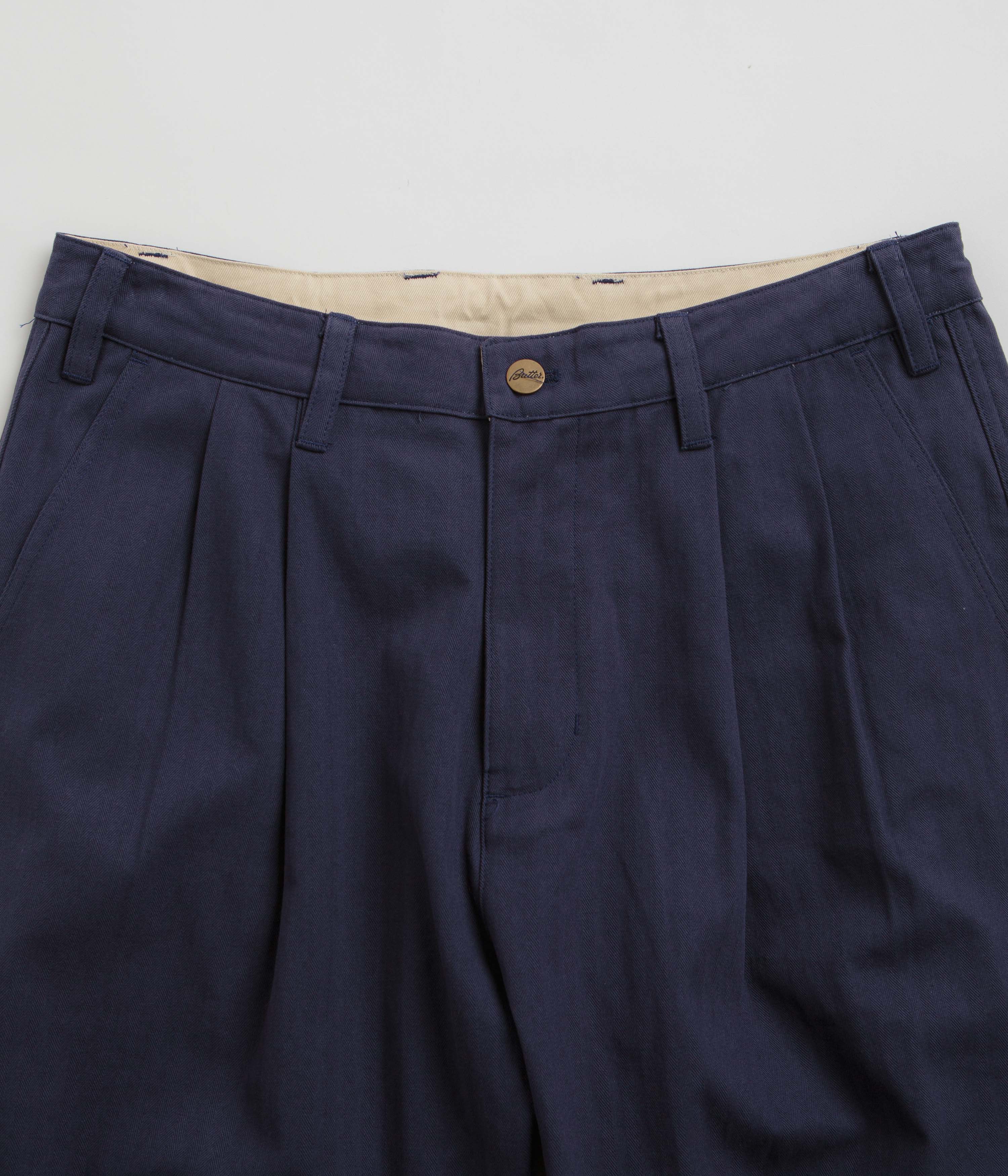 Butter Goods Pleated Trousers for Men - Classic Navy Blue Dress Pants for Business Casual & Office Wear
