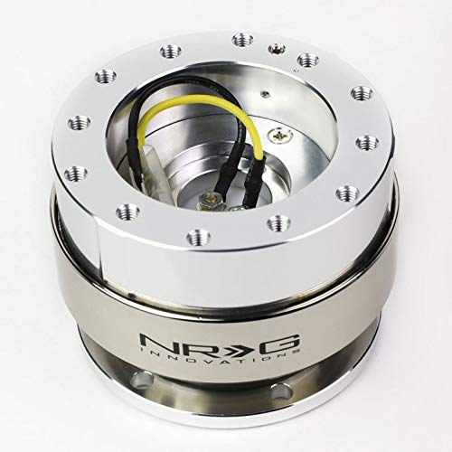 NRG SRK-200 Silver Aluminum Racing Steering Wheel Quick Release Adapter - Gen 2.0 Performance Design for 6-Hole 2-Way Pattern | Perfect for Drift Racing, Track Days & Car Enthusiasts