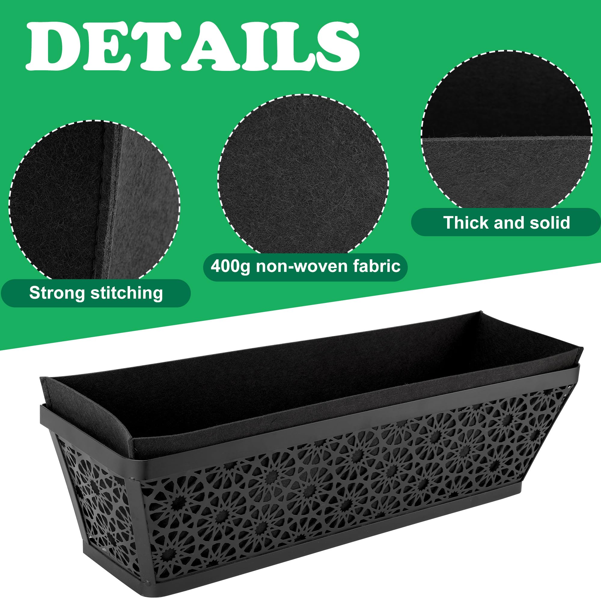 2 Pack 24 Inch Black Non-Woven Fabric Plant Window Box Liners - Rectangular Planter Basket Liner for Outdoor Garden, Hanging Wall Planters, Flowers & Vegetables - Perfect for Balcony Decor, Window Sill Gardening & Vertical Garden Systems