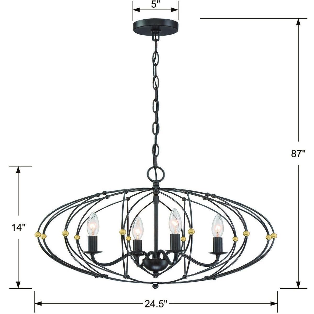 Crystorama Zucca 4-Light English Bronze & Antique Gold Chandelier - Elegant Dining Room Lighting for Home Decor