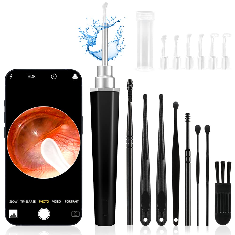**1080P Ear Wax Removal Tool with Camera - Ear Cleaner Kit for iOS & Android, 8-Piece Set (Black) - Safe & Hygienic Ear Cleaning for Home & Travel**