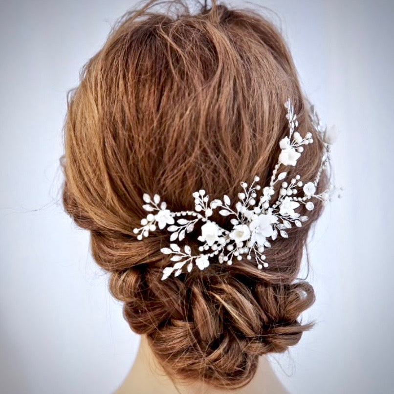 Elegant Silver Pearl & Crystal Bridal Hair Comb - Vintage Vine Wedding Hair Accessory for Brides, Bridesmaids, and Special Occasions