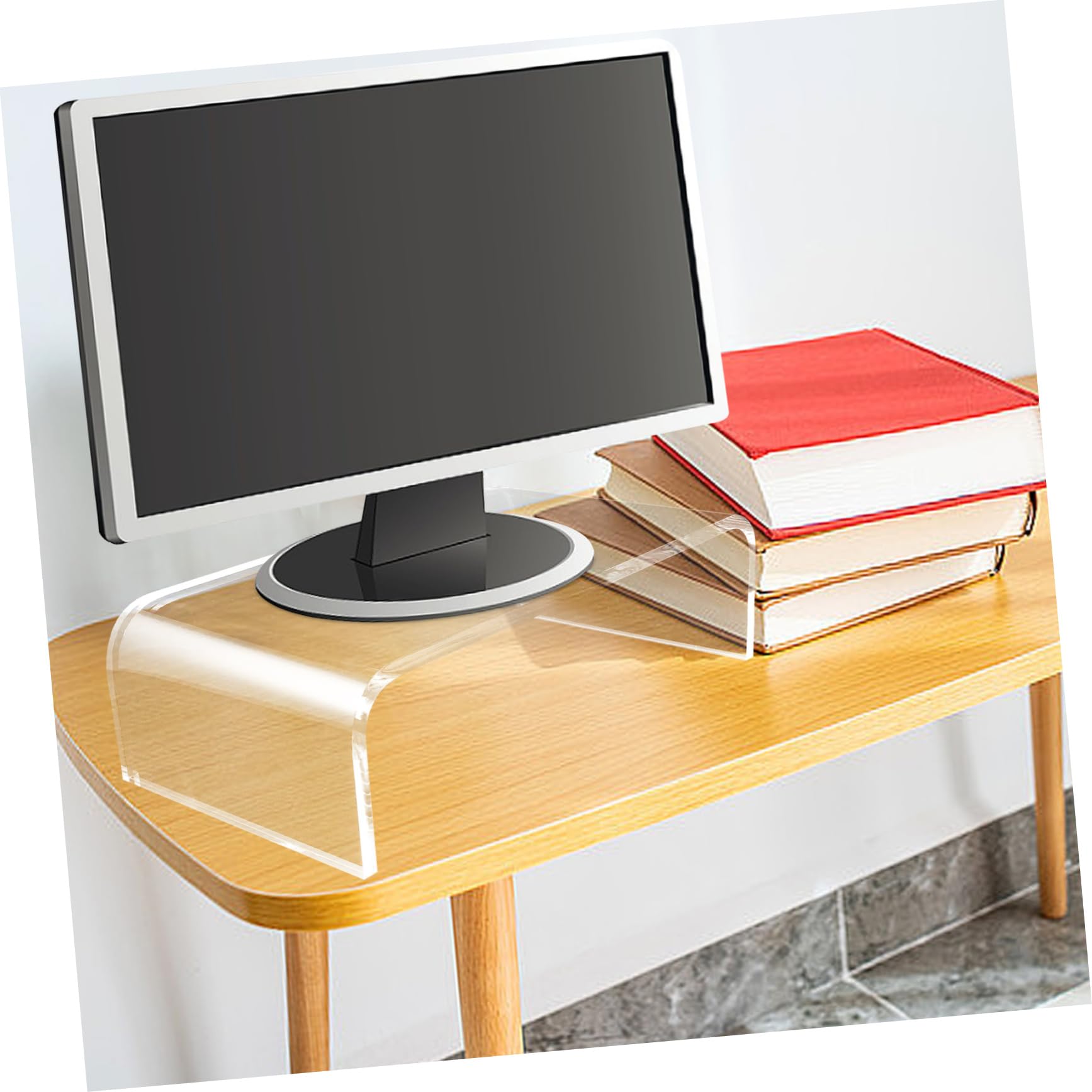 DIYEAH Clear Acrylic Computer Monitor Riser - Adjustable Laptop Stand, Printer Shelf, Screen Desk Organizer for Home Office, Gaming Setup, and Workspace Efficiency