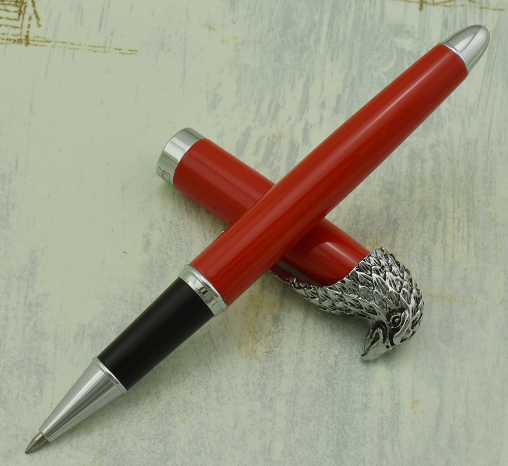 Asvine Fuliwen Rollerball Pen with Red Barrel & Eagle Head Clip - Fine Black Ink Refill for Smooth Writing, Signature & Calligraphy | Premium Business Pens for Office, Gift & Professional Use
