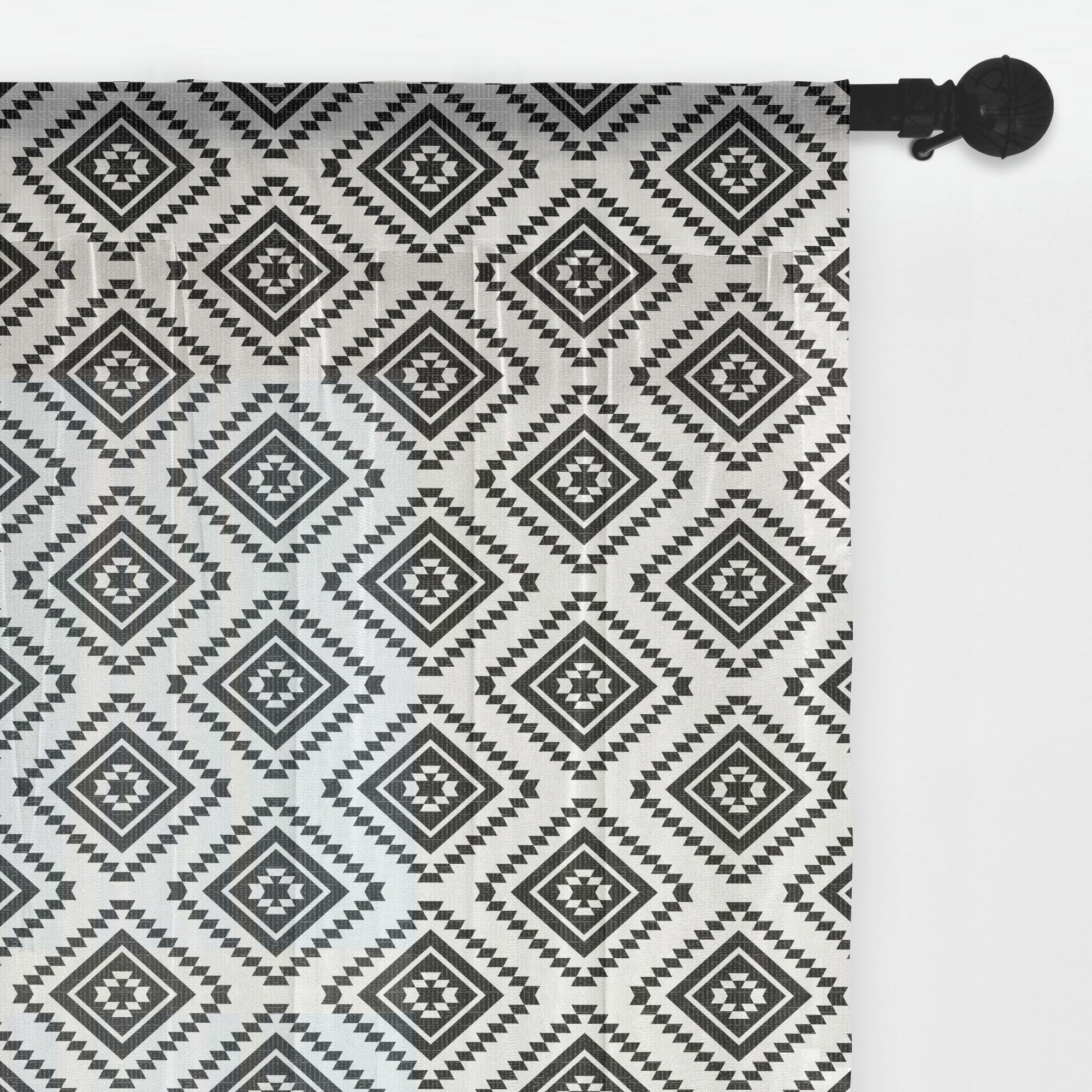 Ambesonne Geometric Tulle Curtains with Rod Pocket - Tribal Aztec Inspired Black & White Sheer Drapes for Wedding & Party Decor (2 Panels, 108x108 Inches) | Perfect for Bohemian Living Room, Bedroom Window Treatments & Event Backdrops
