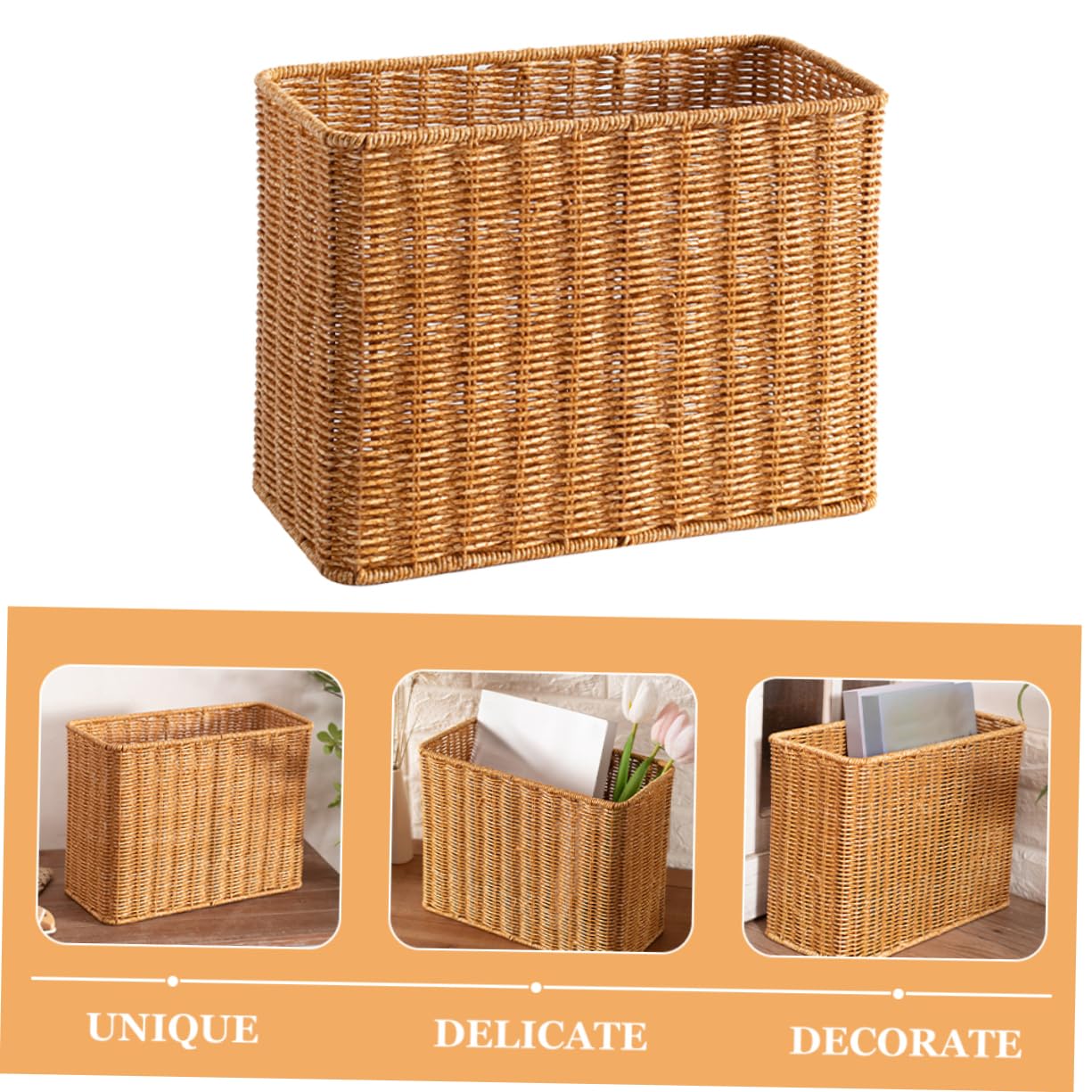 PRETYZOOM Narrow Tall Plastic Storage Bins - Rattan Style Home Organization Baskets for Bathroom, Kitchen, Bedroom & Office Supplies | Decorative & Functional Storage Solution