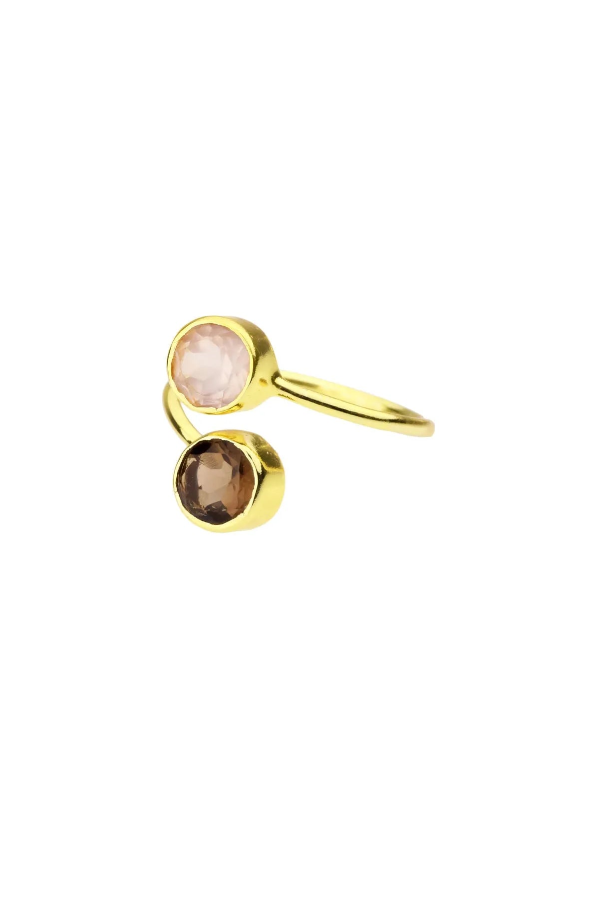 Smoky Topaz & Rose Quartz Double Gem Ring for Women - Elegant Stackable Jewelry for Everyday Wear, Gift Giving & Special Occasions
