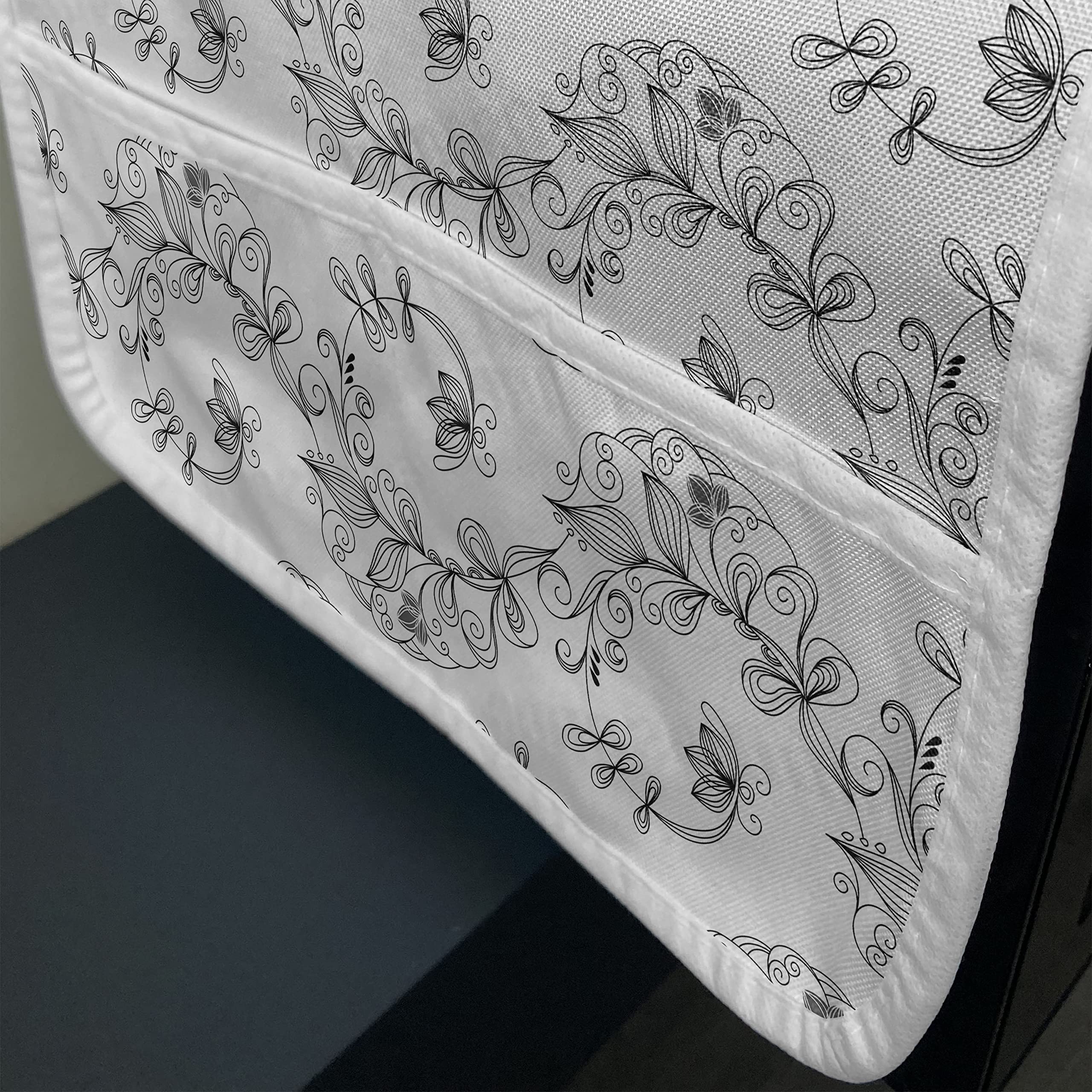 Ambesonne Black and White Microwave Cover - Water Resistant Kitchen Organizer with Pockets, Scroll & Swirls Floral Pattern (36