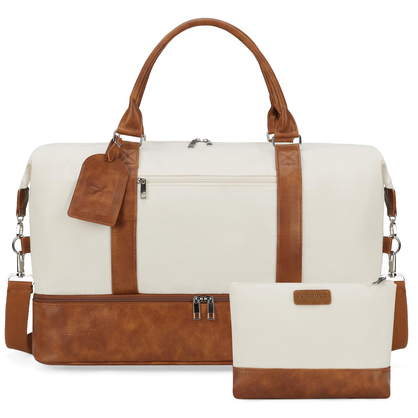 Oeihuivt Women's Weekender Bag with Shoe Compartment - Large Capacity Travel Duffel Bag & Overnight Bag (2-Piece Set) - Perfect for Weekend Getaways, Business Trips & Gym Use
