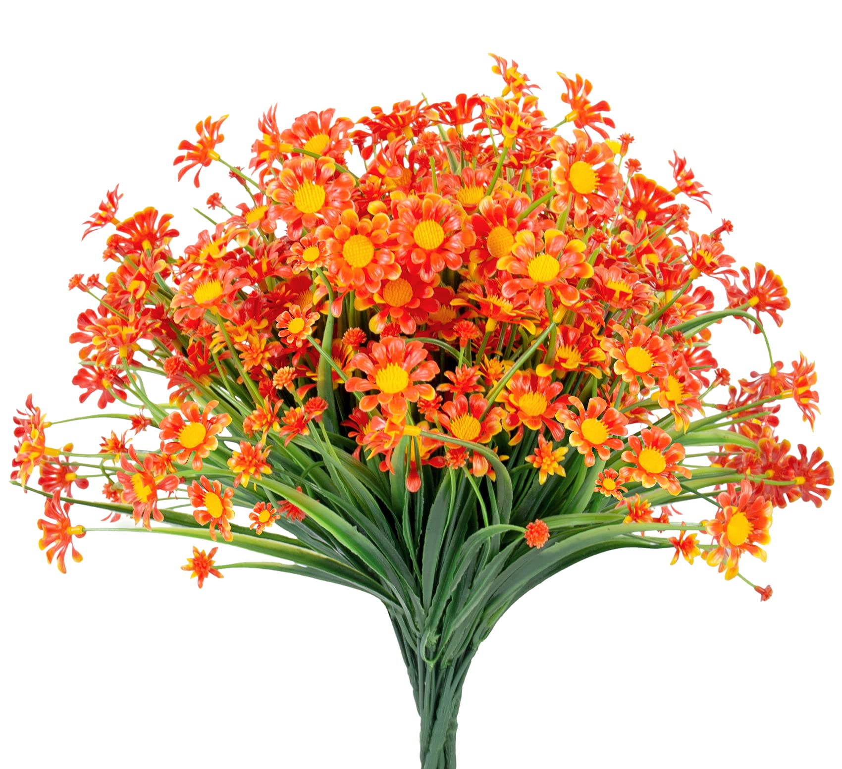 8 Bundles Artificial Orange Daisy Flowers - UV Resistant Faux Mums for Outdoor/Indoor Decor - Perfect for Window Boxes, Hanging Planters, Farmhouse, Fall Wedding & Home Decoration