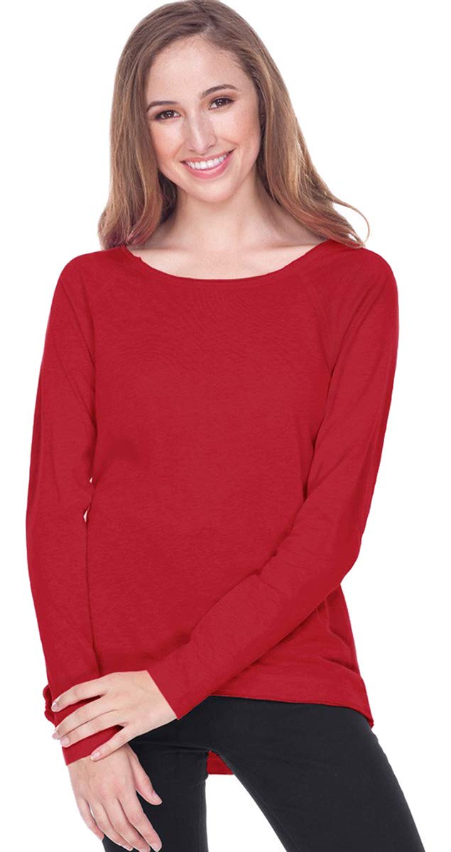 Kavio Juniors Sheer Jersey Scoop Neck High-Low Raglan Long Sleeve T-Shirt - Trendy Casual Top for Teens, Perfect for School, Parties & Everyday Wear