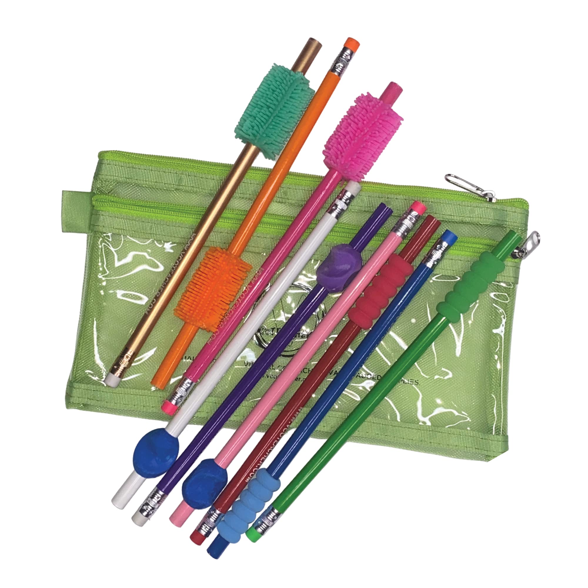 Kids Pencil Grips for Handwriting - Soft Rubber & Foam Pencil Holders with Double Zipped Pouch & Free Letter Practice PDF | Perfect for Classroom, Homeschooling & Occupational Therapy