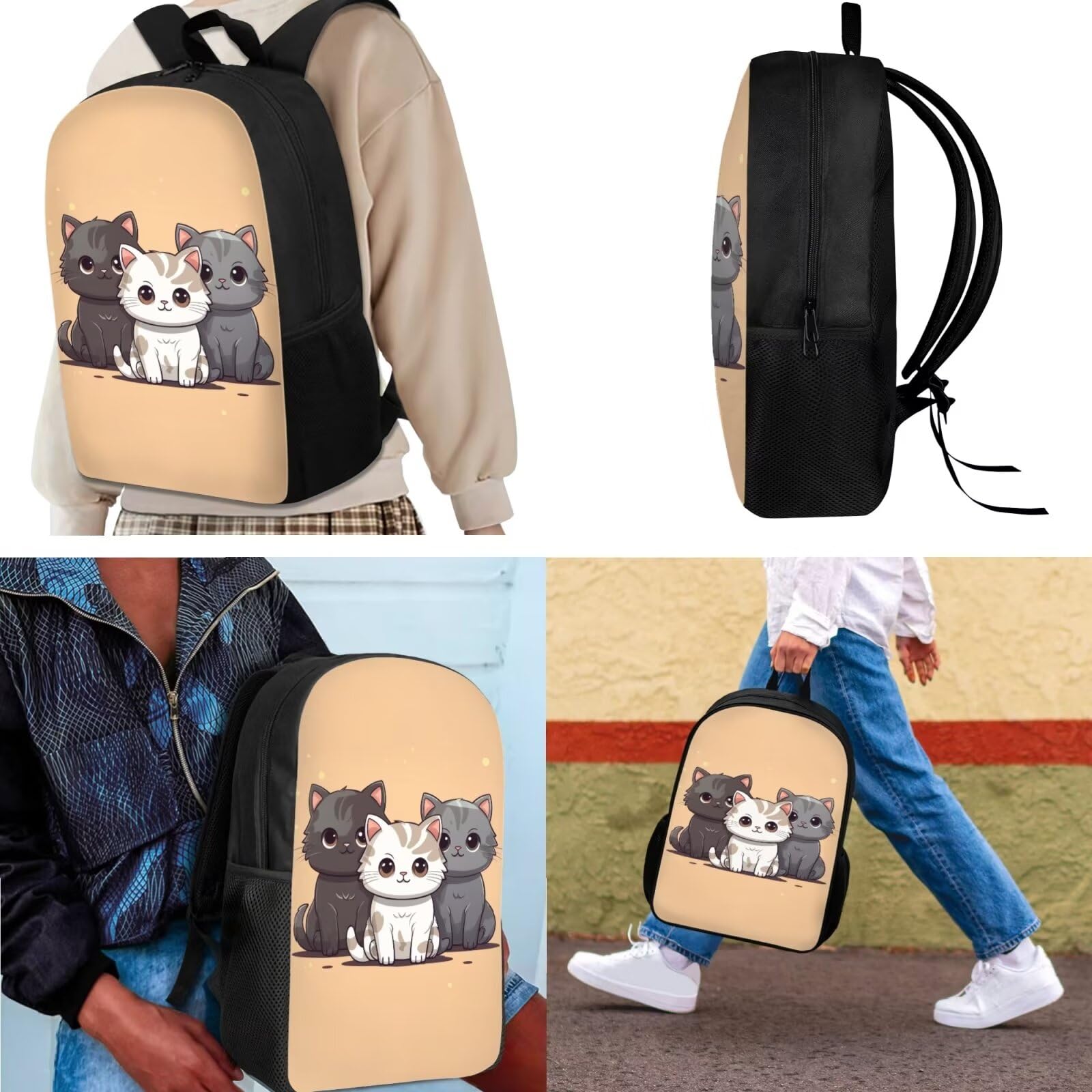 **Cute Cat Themed School Backpack Set for Kids 7-12 Years - Includes Lunch Bag & Pencil Case - Durable 17 Inch Bookbag for Elementary & Middle School Students - Perfect for Daily Use, School Trips & Outdoor Activities**