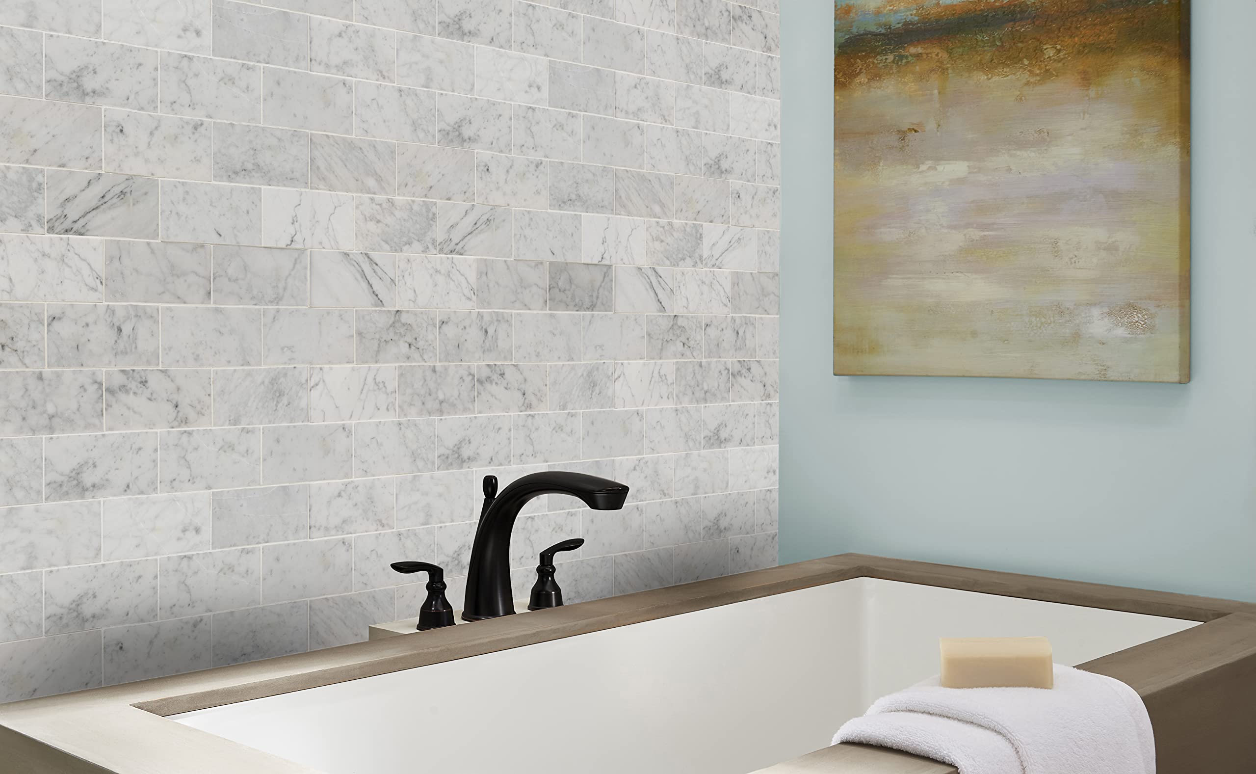 MSI Carrara White 3x6 Inch Honed Marble Subway Tile - Premium Kitchen Backsplash, Bathroom Wall & Shower Tile, Durable Floor Tile for Home Renovation - Perfect for Modern Farmhouse, Spa Bathroom & Luxury Kitchen Designs