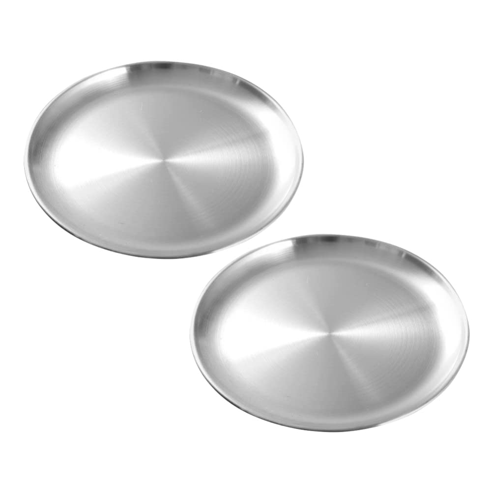 Premium Stainless Steel Dinner Plates 26cm - Round BBQ Serving Platter for Camping, Picnics & Parties (2-Pack) - Ideal for Steak, Seafood, Salad, Appetizers & Fruit - Durable & Elegant Silver Finish