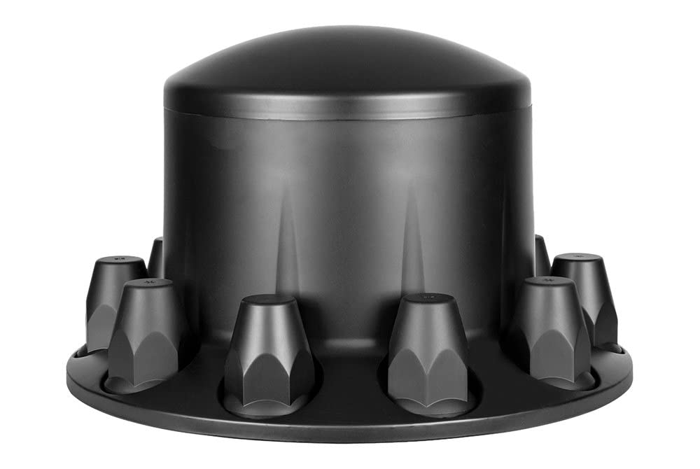 United Pacific 10354 Dome Axle Cover Kit - 33mm Standard Thread-On Nut Covers with Tool, ABS Plastic, Universal Fit for Trucks & Trailers, Matte Black - Heavy Duty Protection for Wheels & Axles