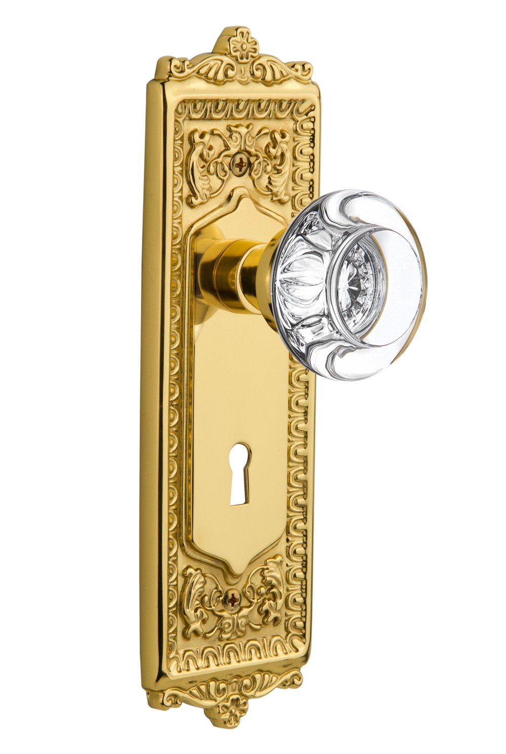 Vintage Egg & Dart Design Brass Keyhole Crystal Glass Knob 2.375