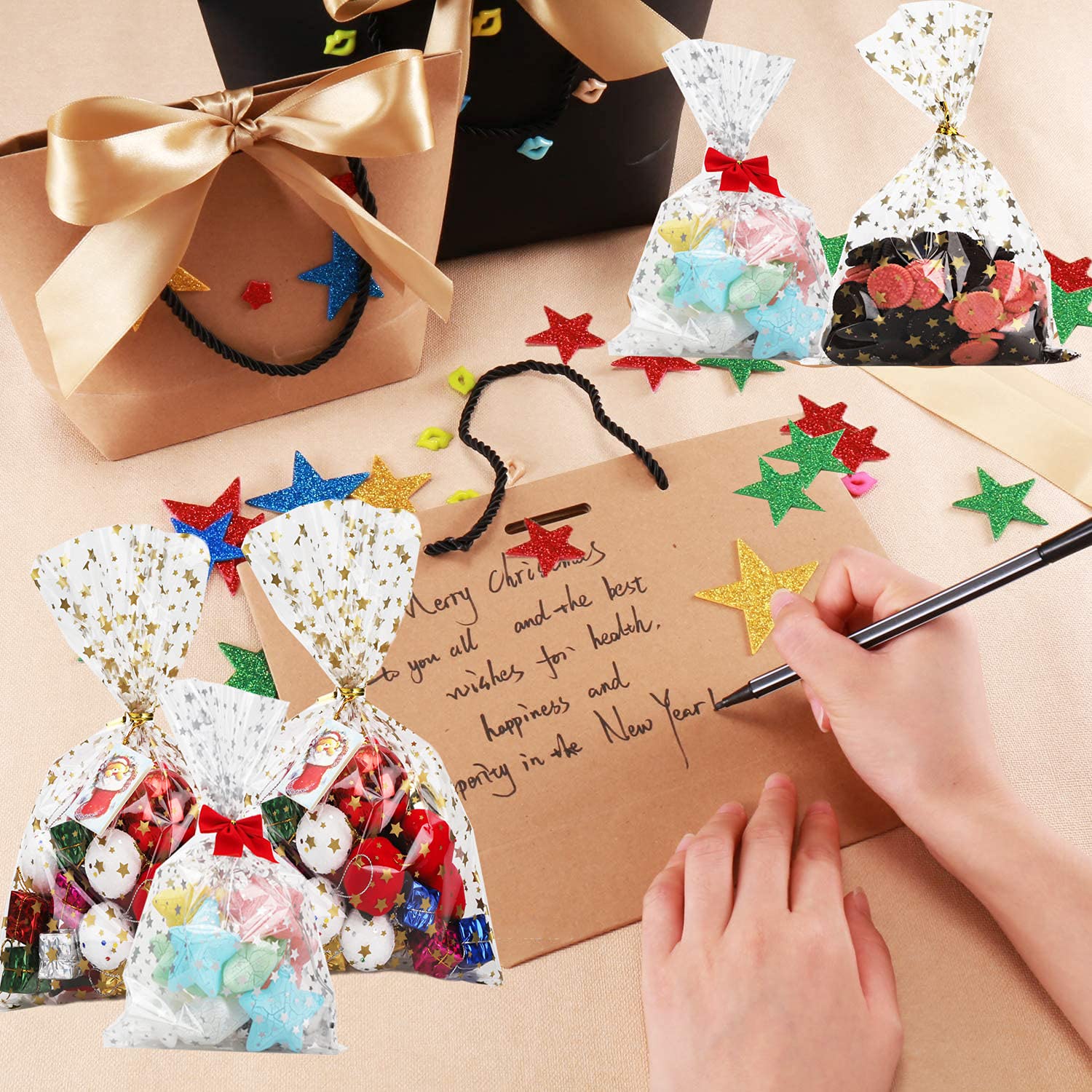 100 Pcs Gold Star Printed 3