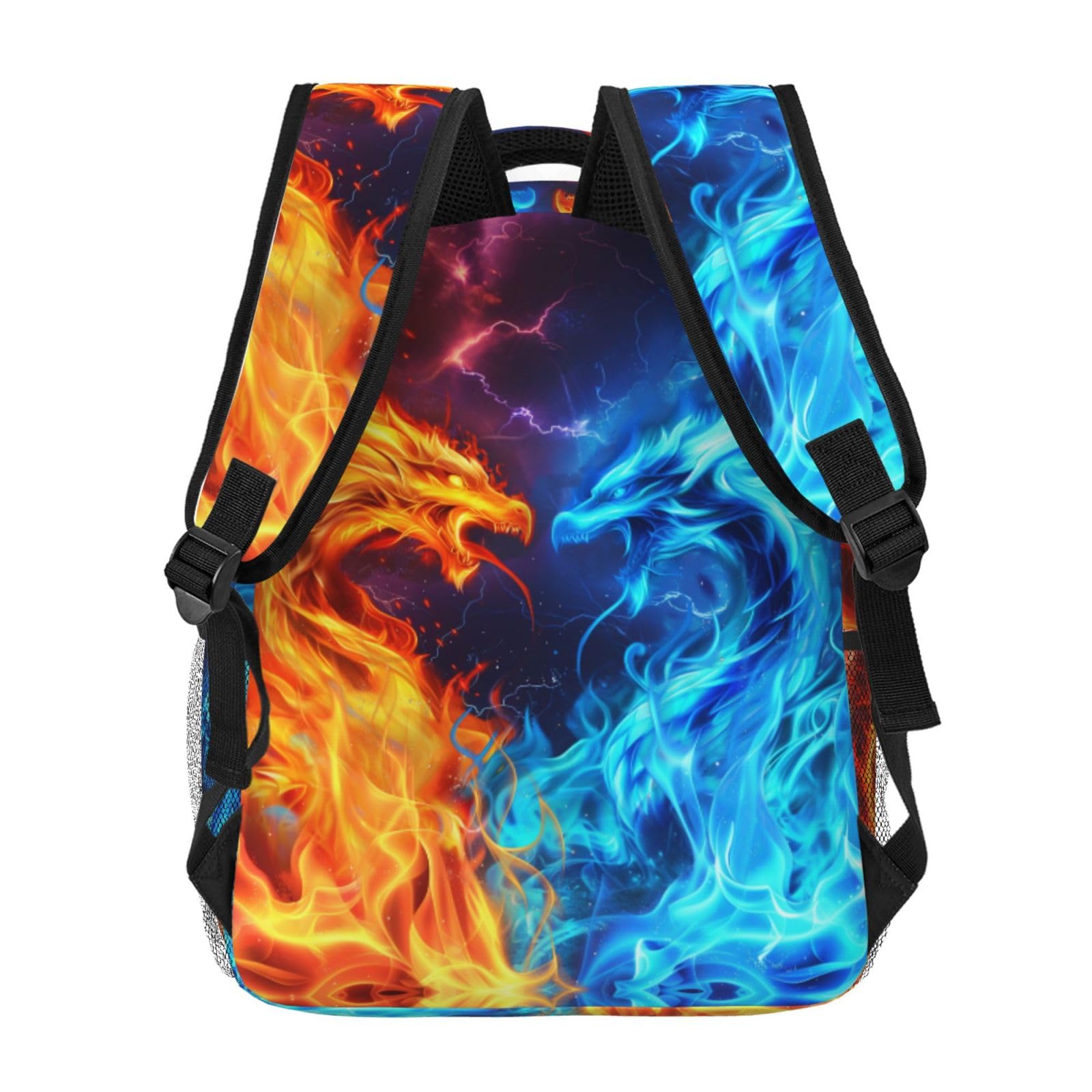 **Dragon Backpack for Kids & Teens - Lightweight Adjustable School Bookbag for Boys & Girls, Elementary to High School, Travel Daypack (Red/Blue Fire Design) - Cool Galaxy & Lightning Prints - Perfect for School, Travel & Gifts**