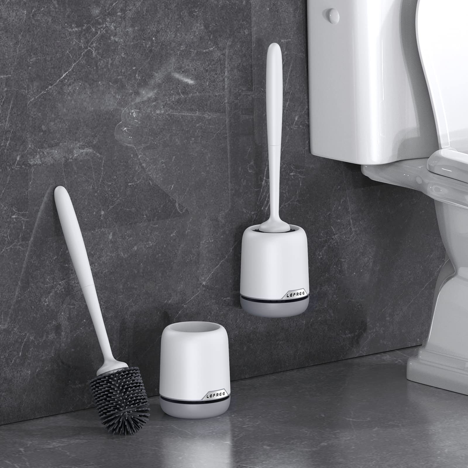 Lefree Silicone Toilet Brush Set with Holder - Wall Mount & Floor Standing for Bathroom Cleaning