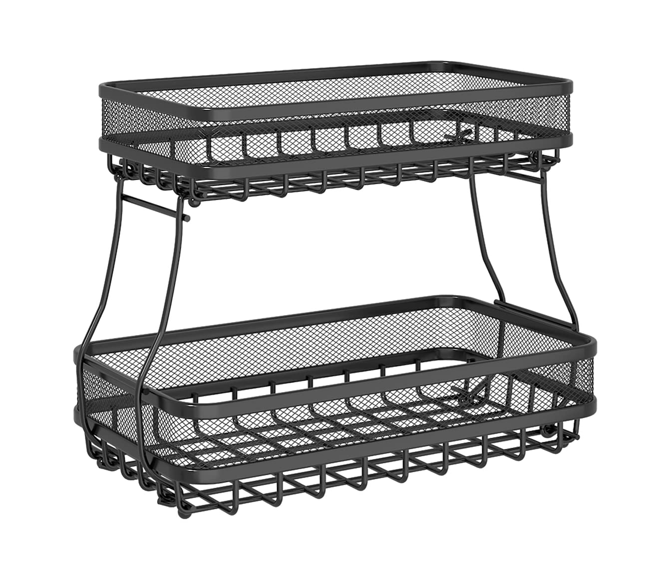 OKZEST 2-Tier Metal Wire Fruit Basket for Kitchen Counter - Detachable Black Produce Storage Basket for Fruits, Vegetables, Bread | Perfect for Pantry Organization, Countertop Display & Farmhouse Kitchen Decor